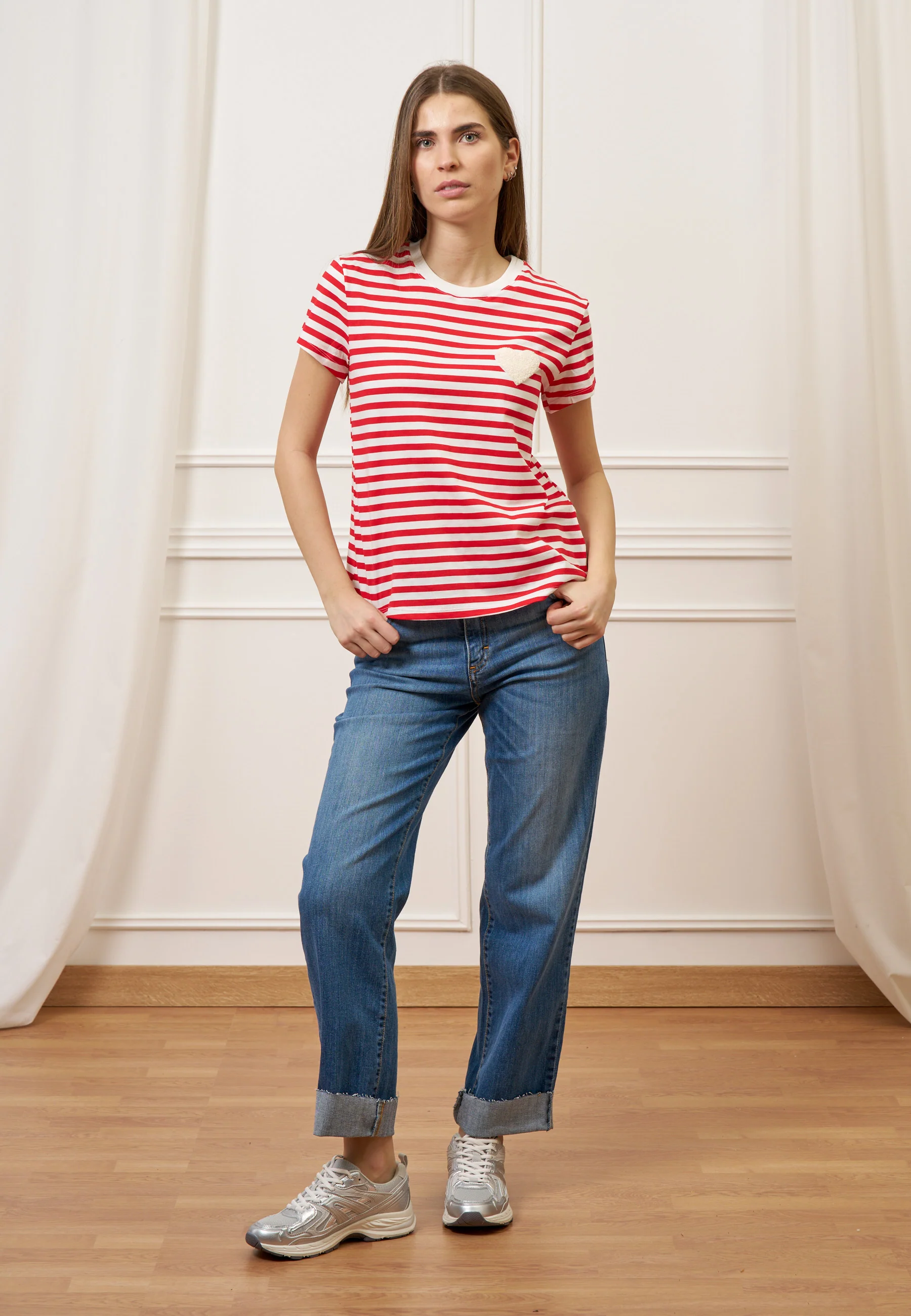 Jeans a vita alta con risvolto - JEANS - Image 4