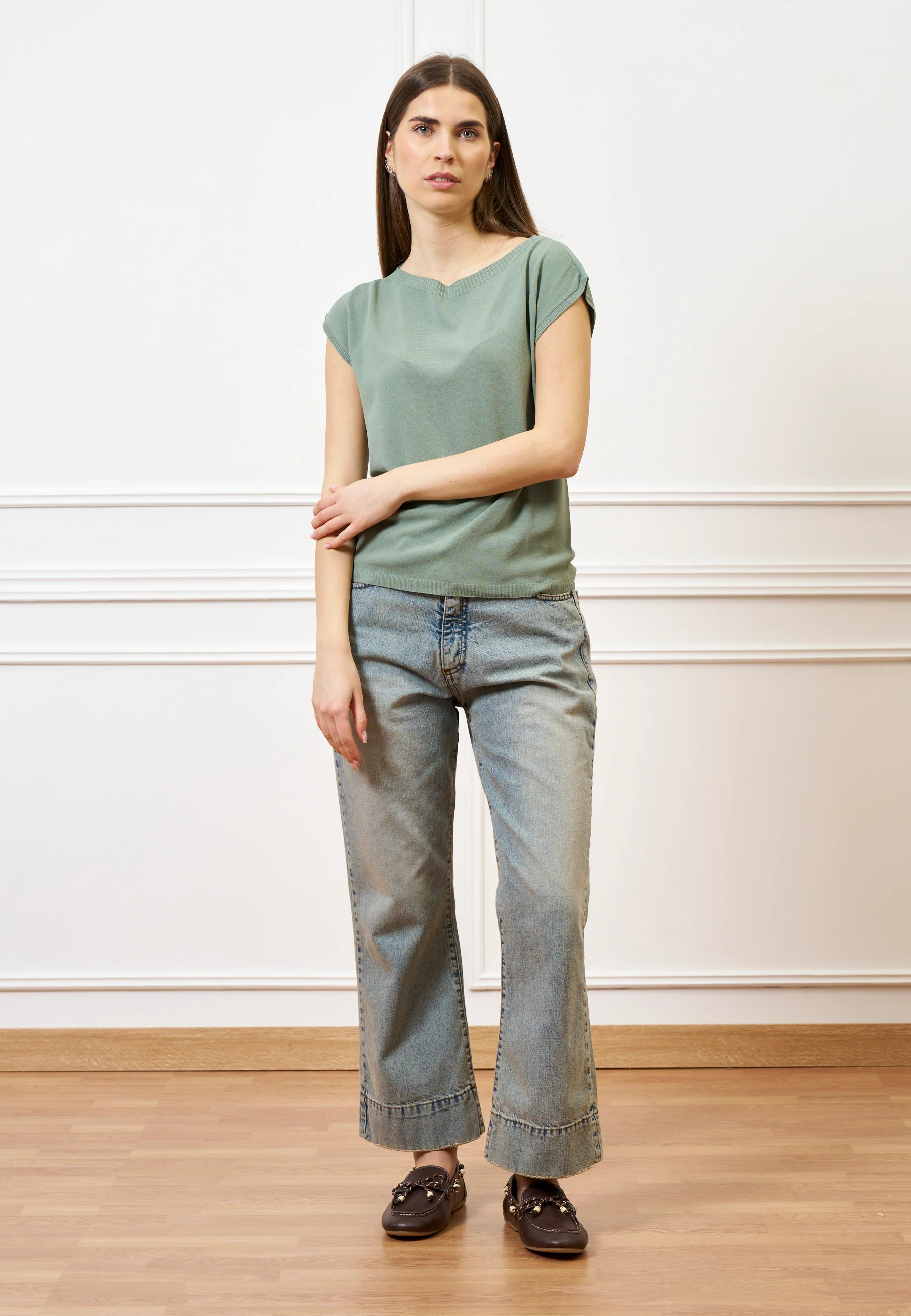 Jeans cropped con cucitura alta fondo - JEANS - Image 16