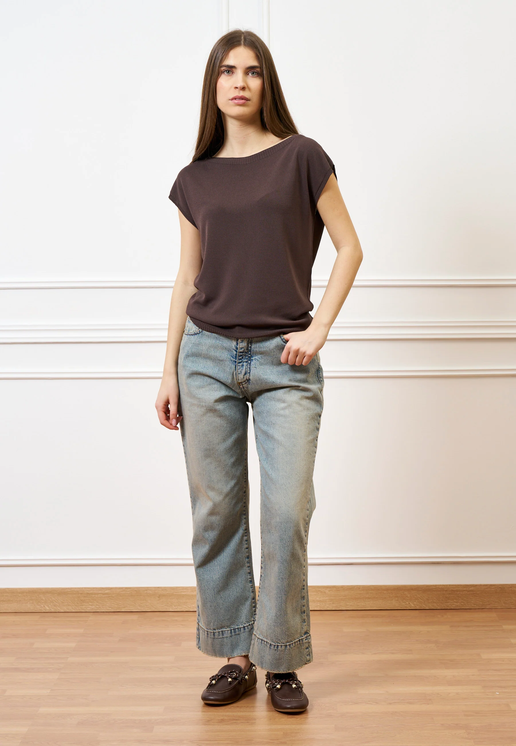 Jeans cropped con cucitura alta fondo - JEANS - Image 2