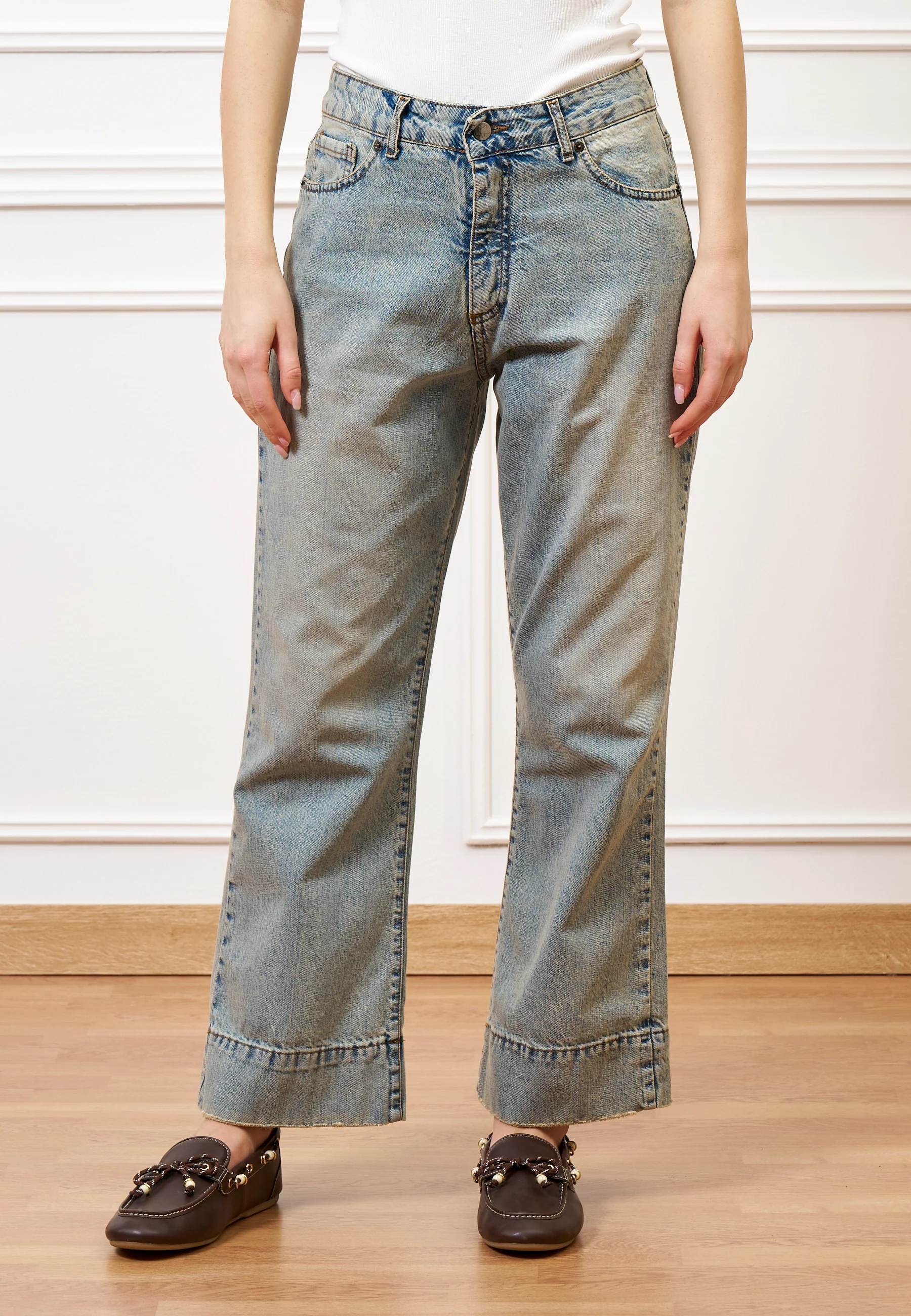 Jeans cropped con cucitura alta fondo - JEANS - Image 3
