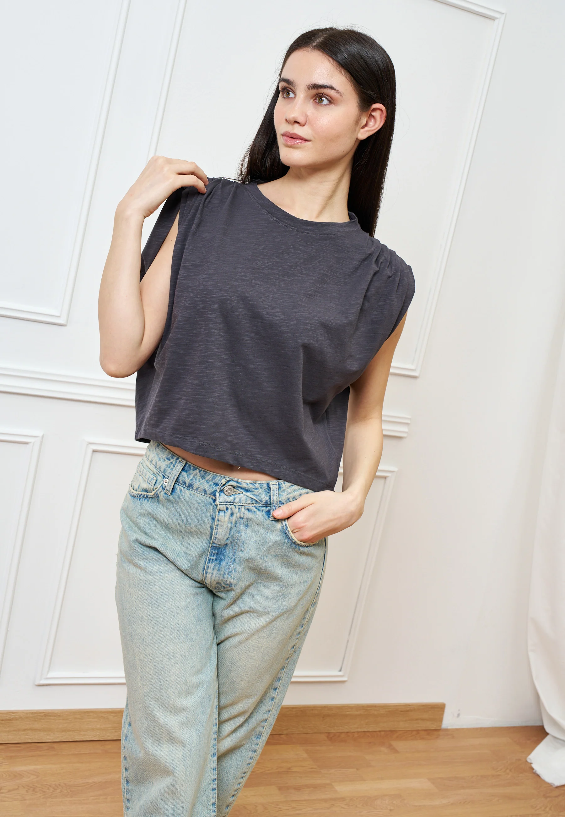Jeans dritti a vita alta slavati - JEANS - Image 11