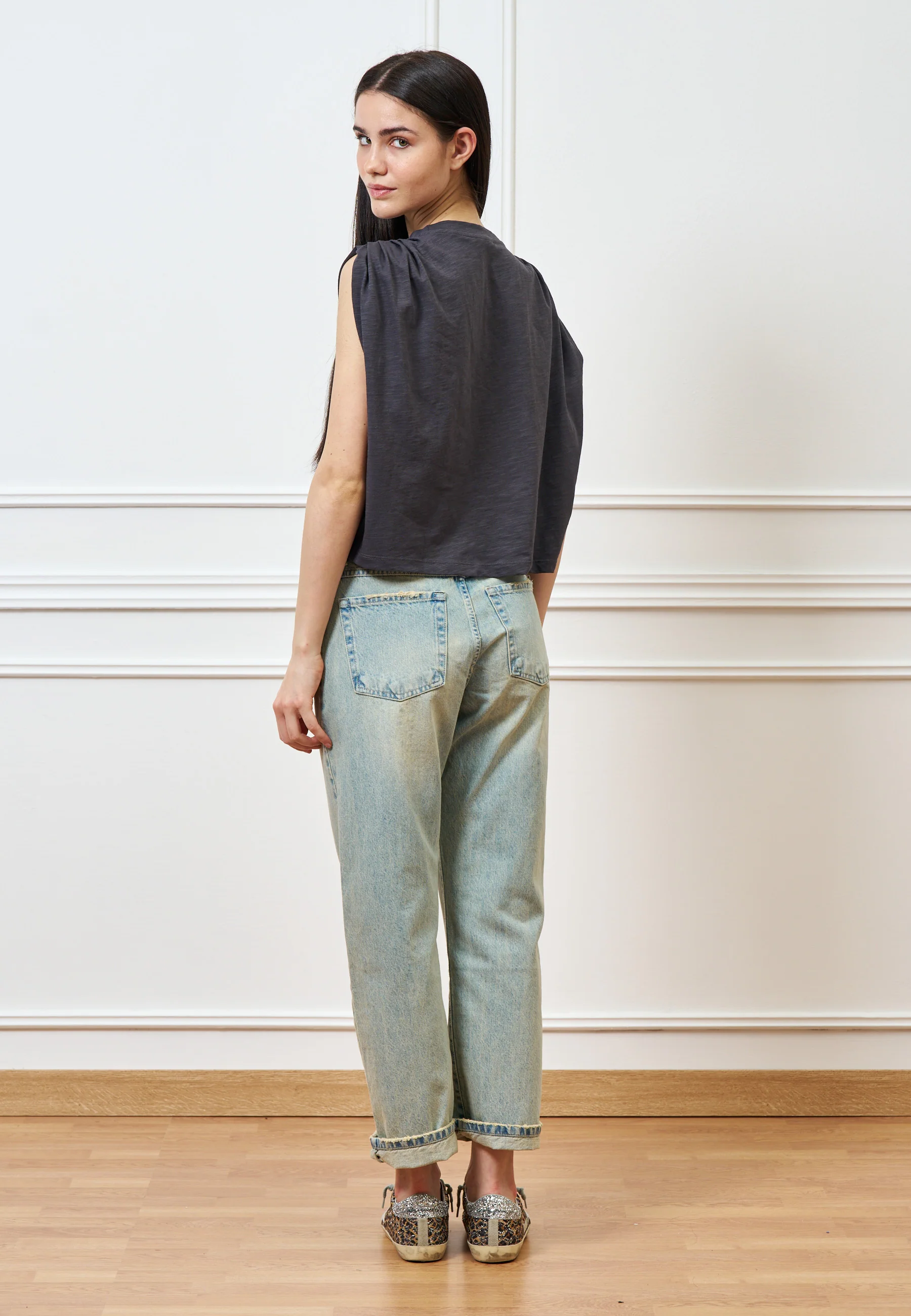 Jeans dritti a vita alta slavati - JEANS - Image 12