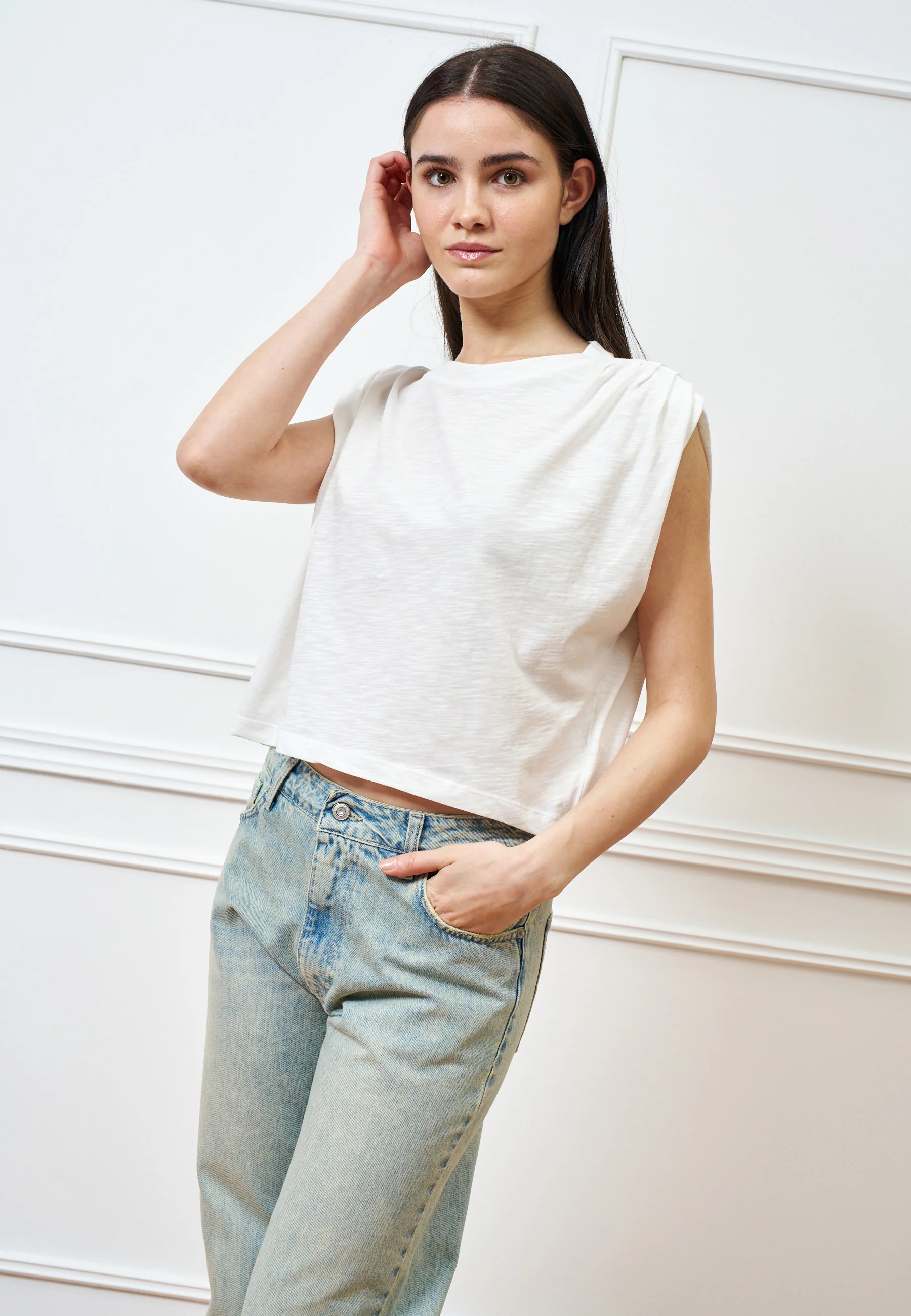 Jeans dritti a vita alta slavati - JEANS - Image 7