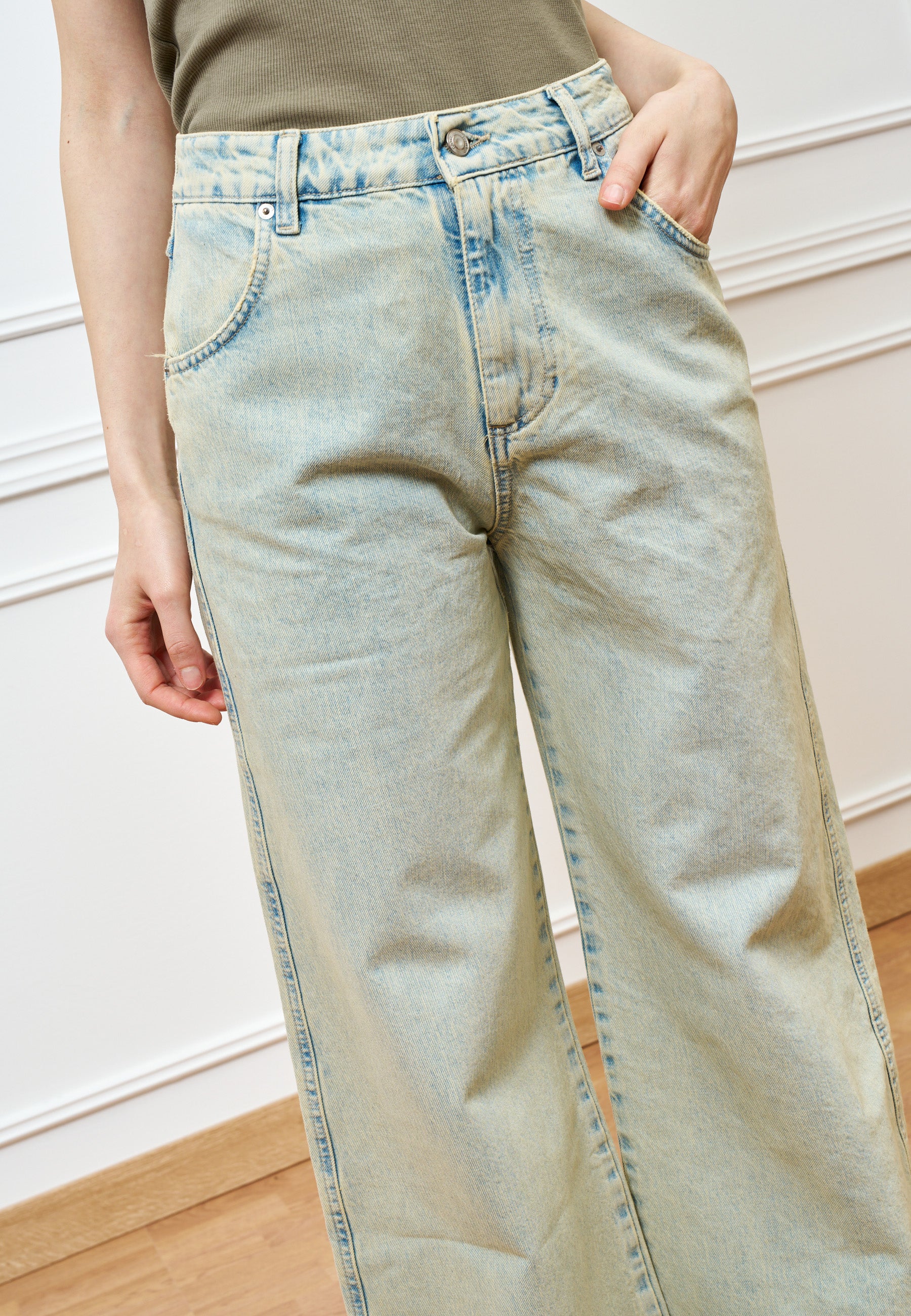 Jeans palazzo a vita alta slavato - JEANS - Image 9