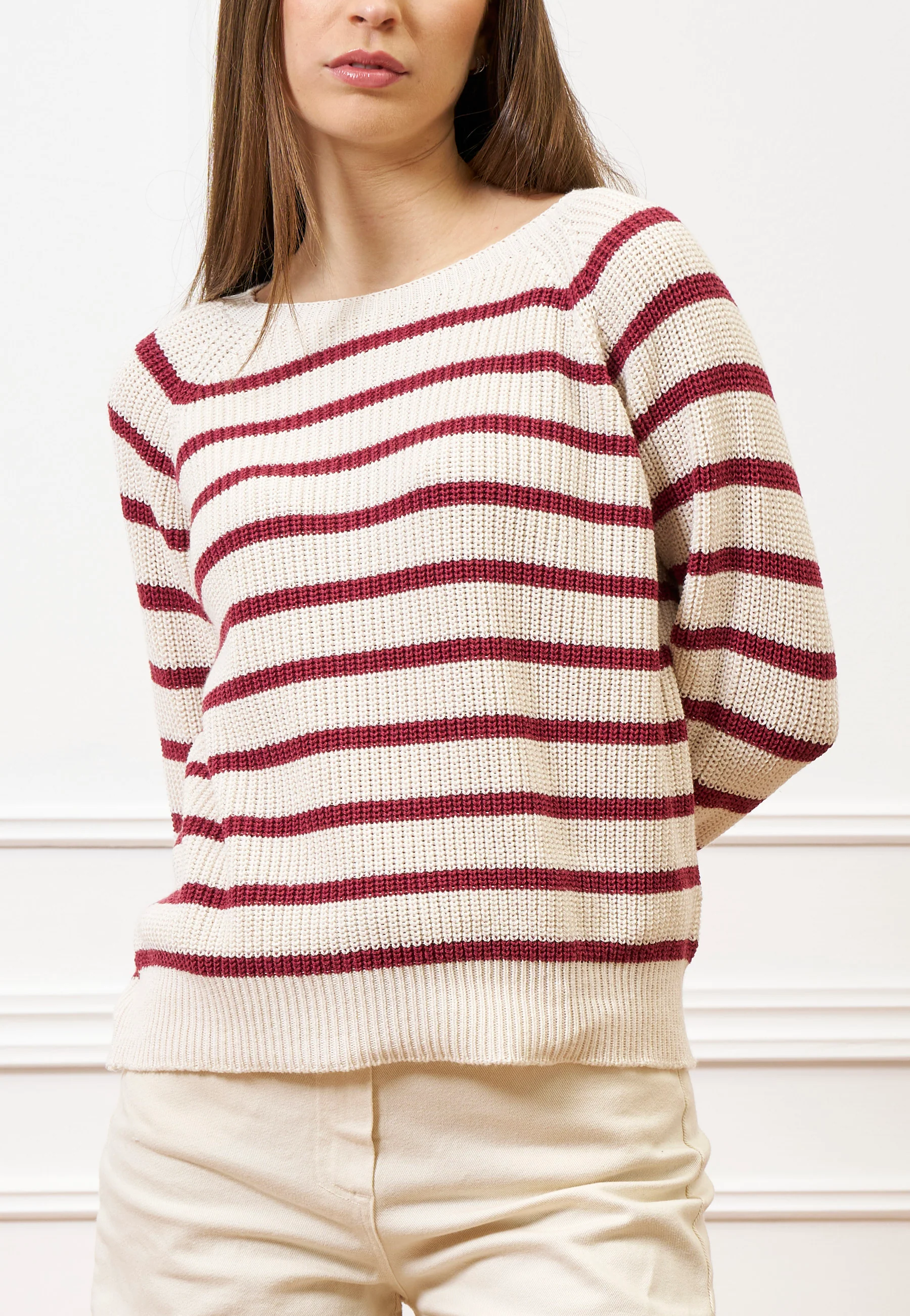 Maglia a righe con maniche raglan - BIANCO/BORDEAUX - Image 2