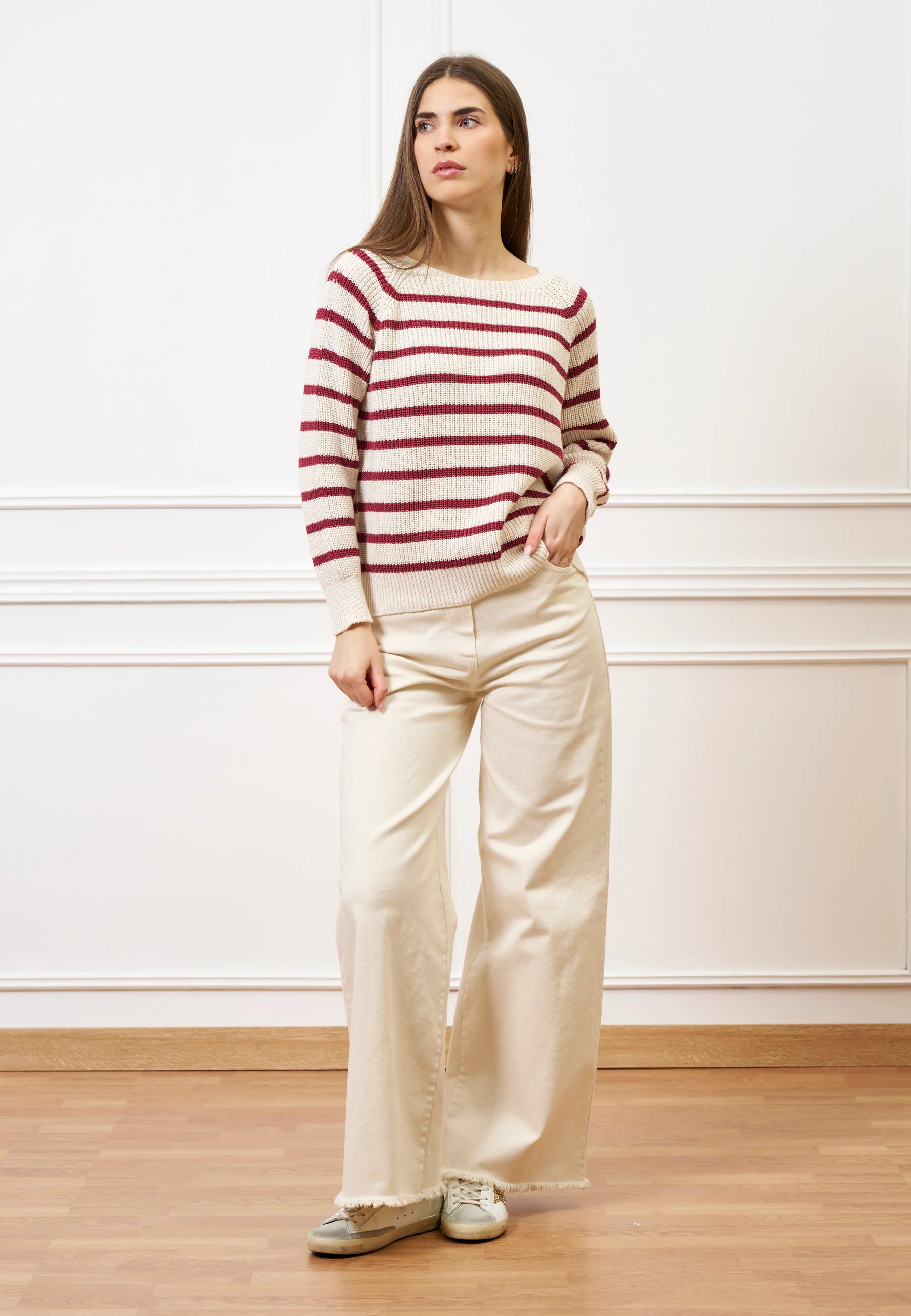 Maglia a righe con maniche raglan - BIANCO/BORDEAUX - Image 3