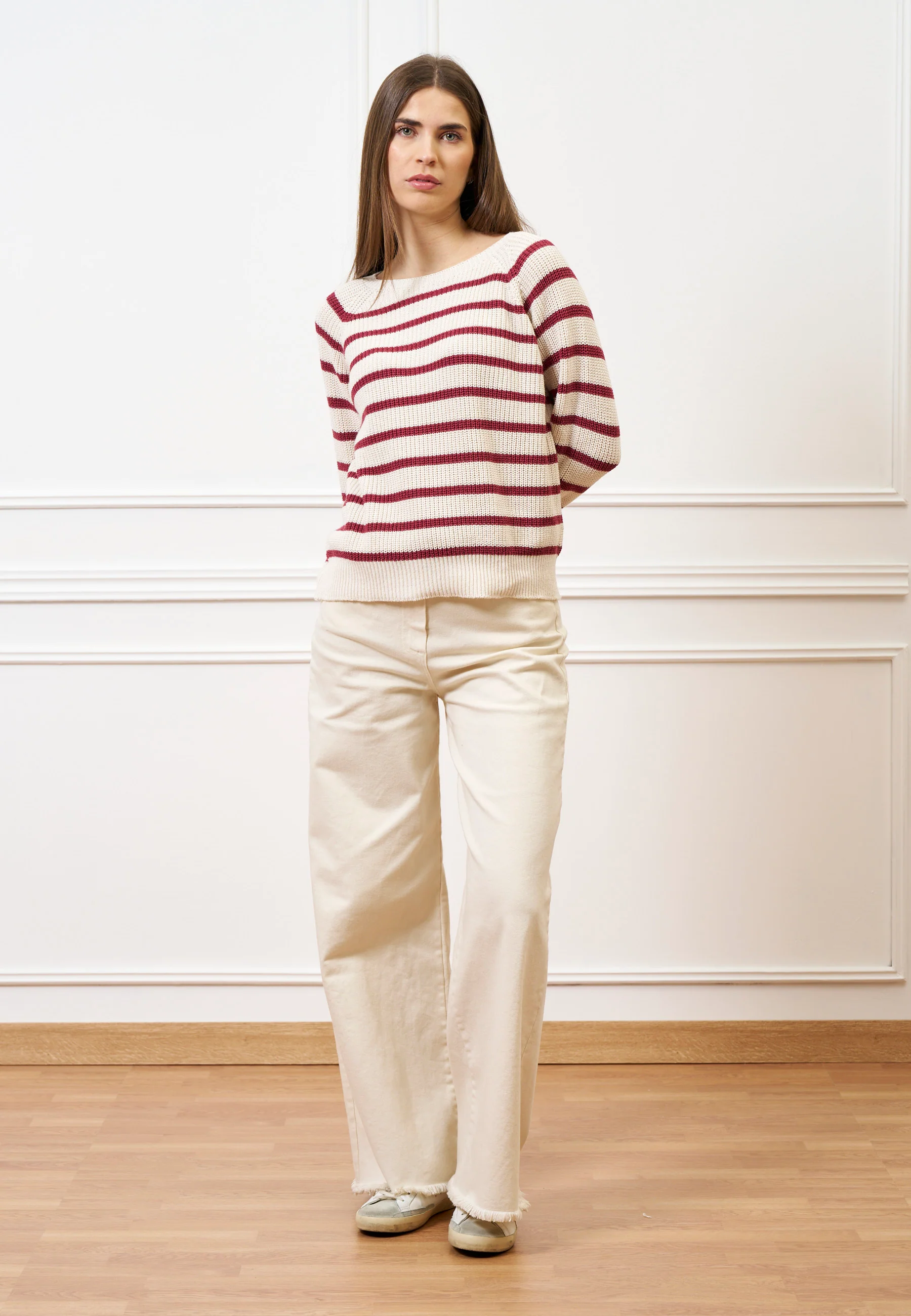 Maglia a righe con maniche raglan - BIANCO/BORDEAUX - Image 4