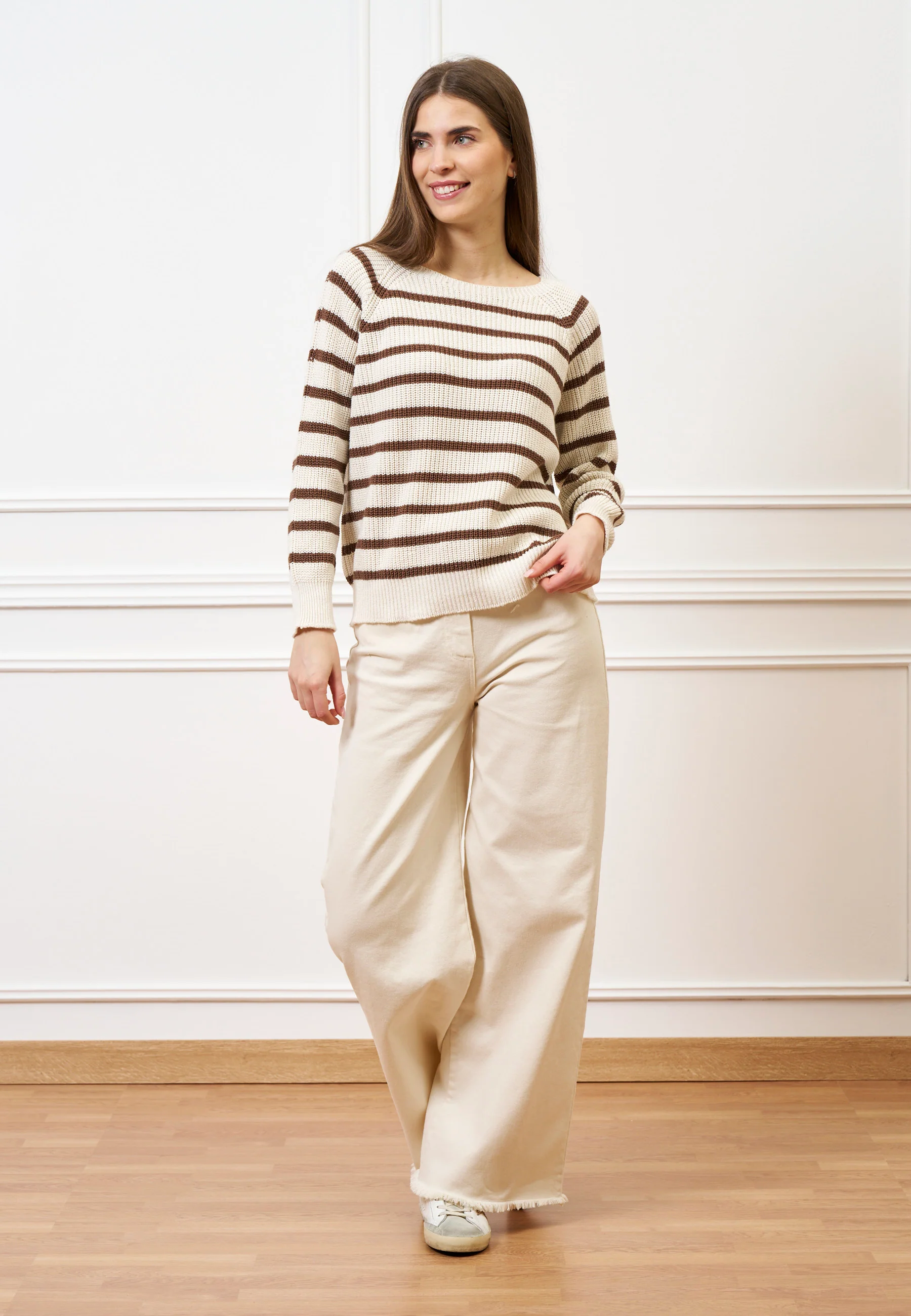 Maglia a righe con maniche raglan - BIANCO/MARRONE - Image 3