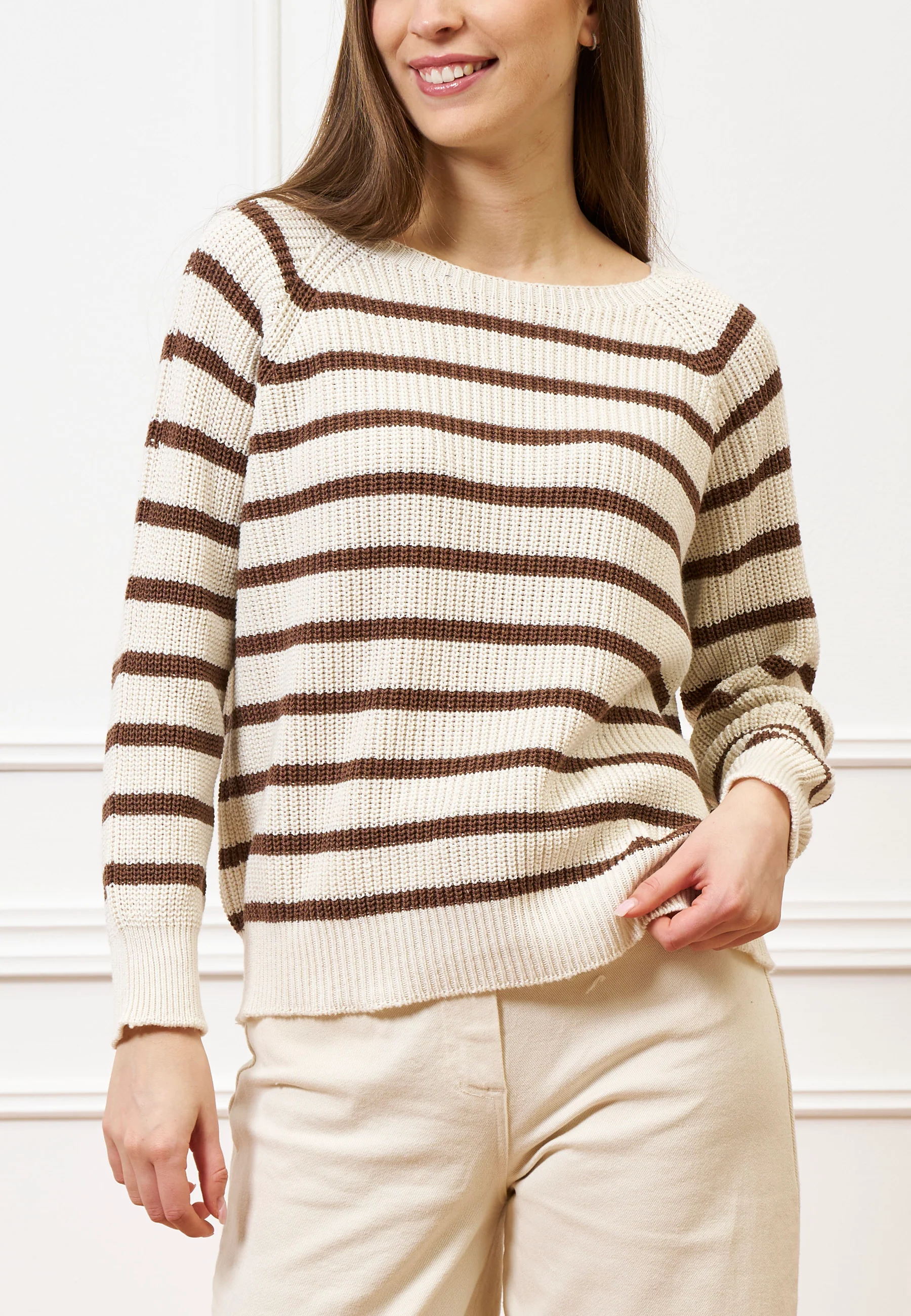 Maglia a righe con maniche raglan - BIANCO/MARRONE - Image 5