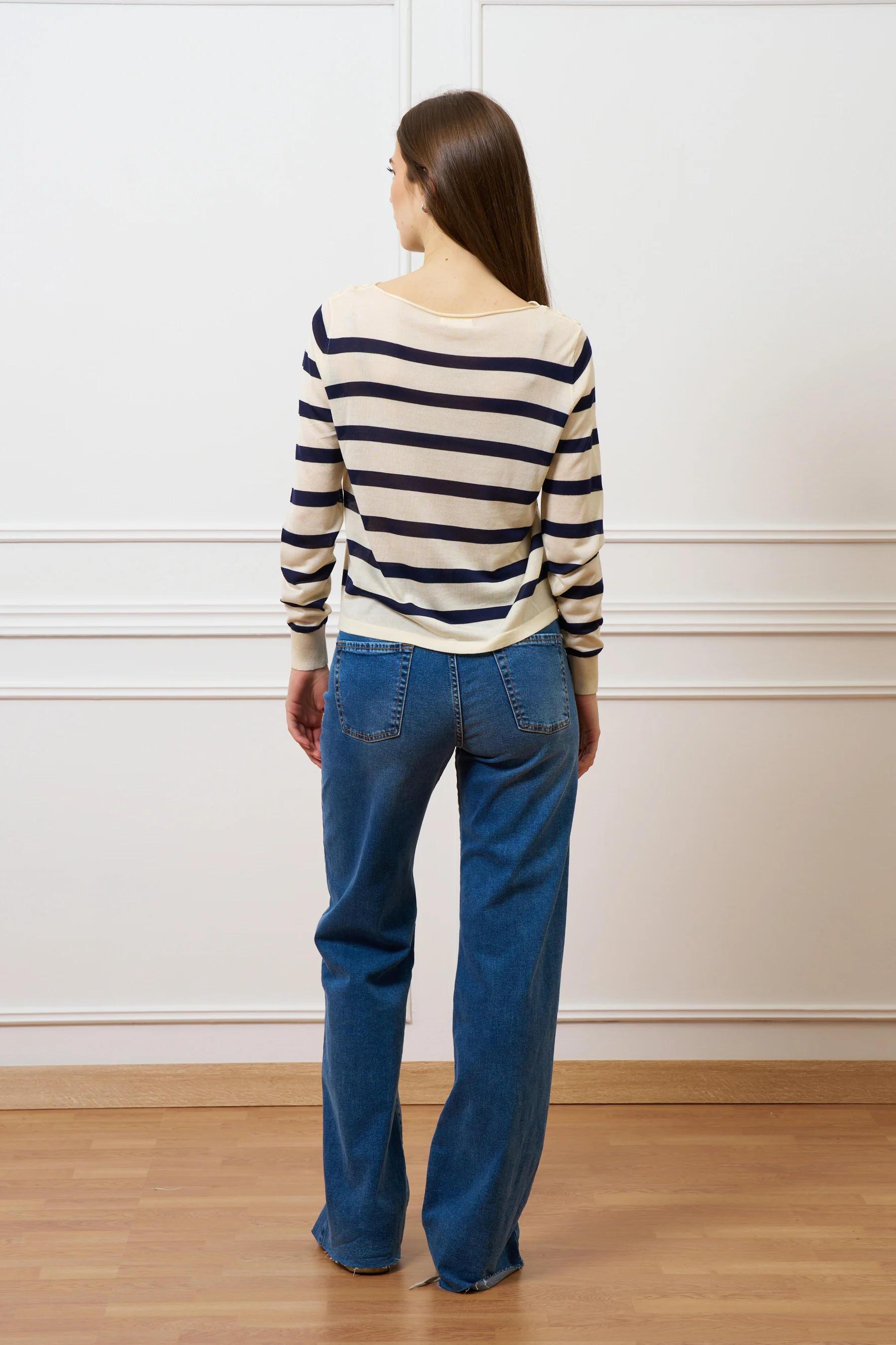 Maglia a righe con seta e cotone - AVORIO/BLU - Image 5