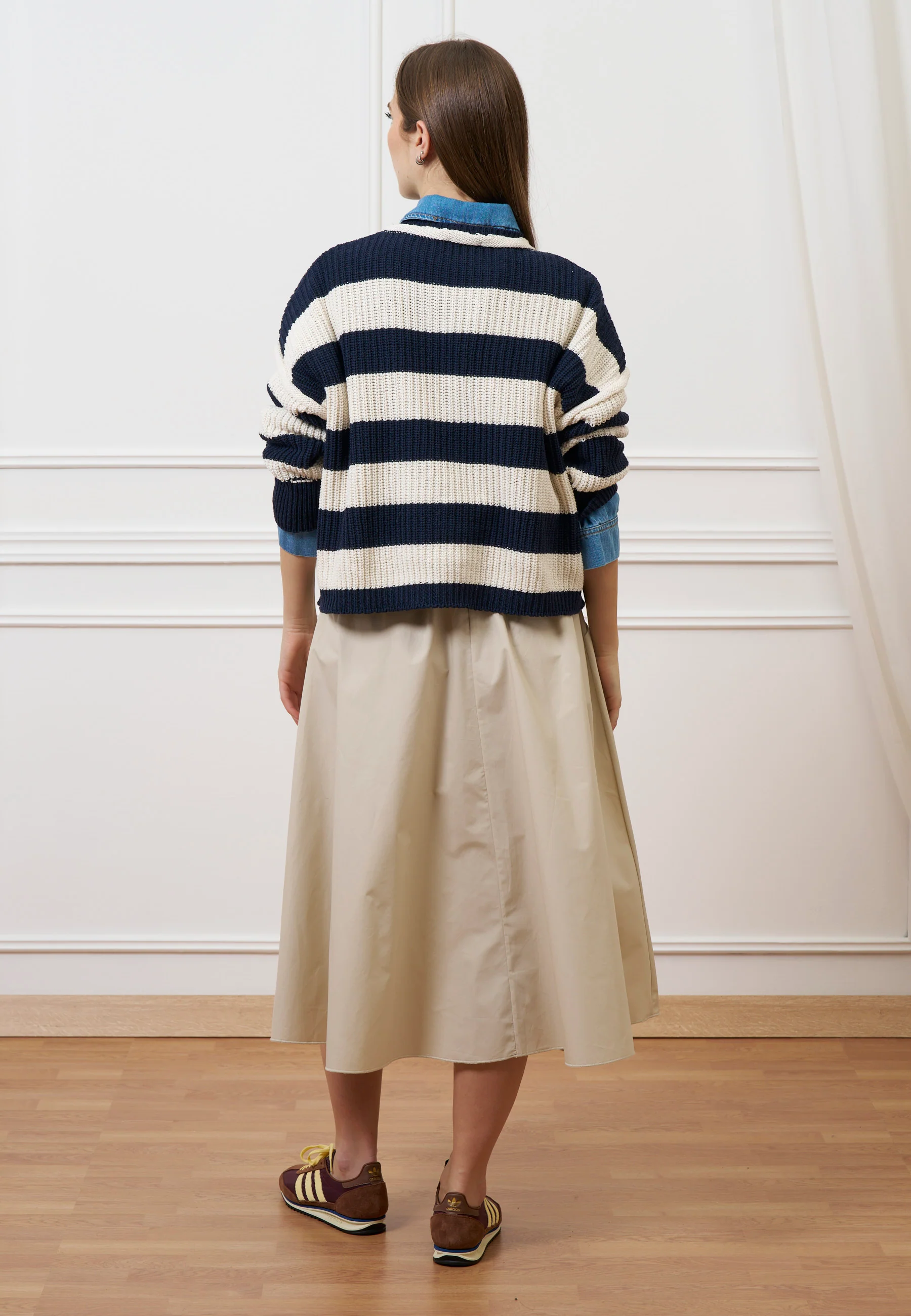 Maglia a righe con spalla scesa - AVORIO/BLU - Image 5