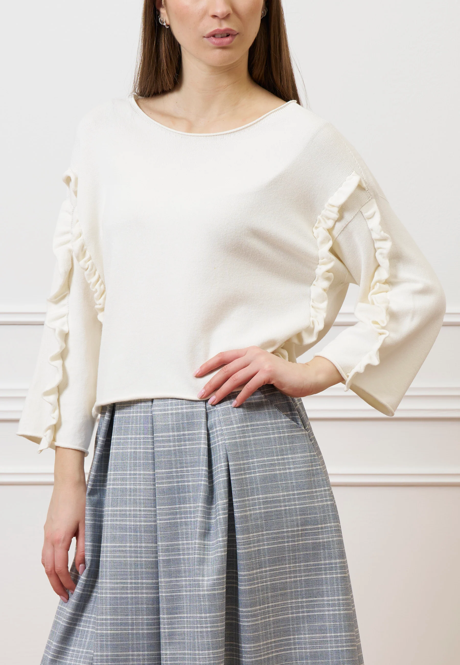 Maglia a scatola con rouches - AVORIO - Image 3