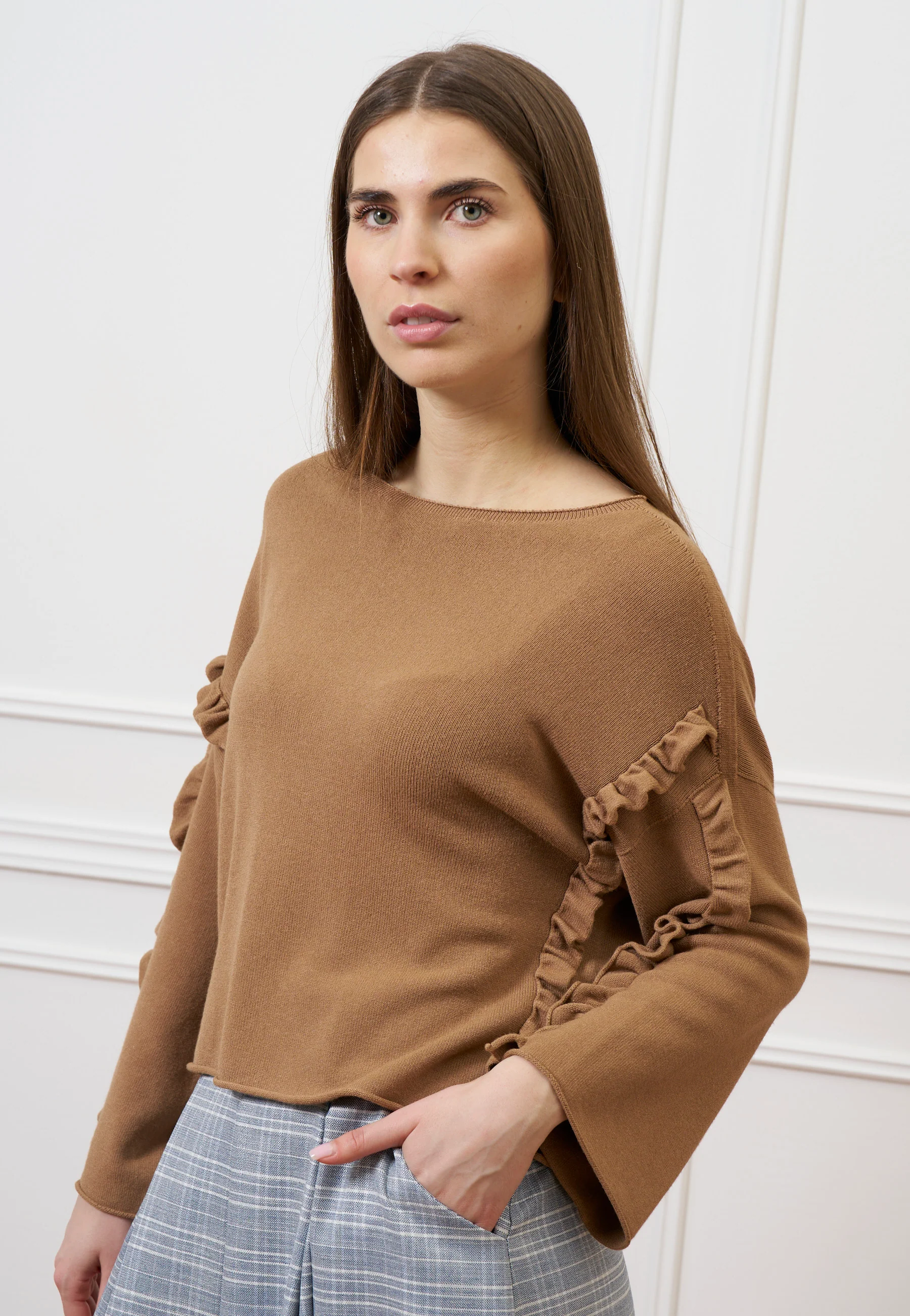 Maglia a scatola con rouches - NOCCIOLA - Image 5