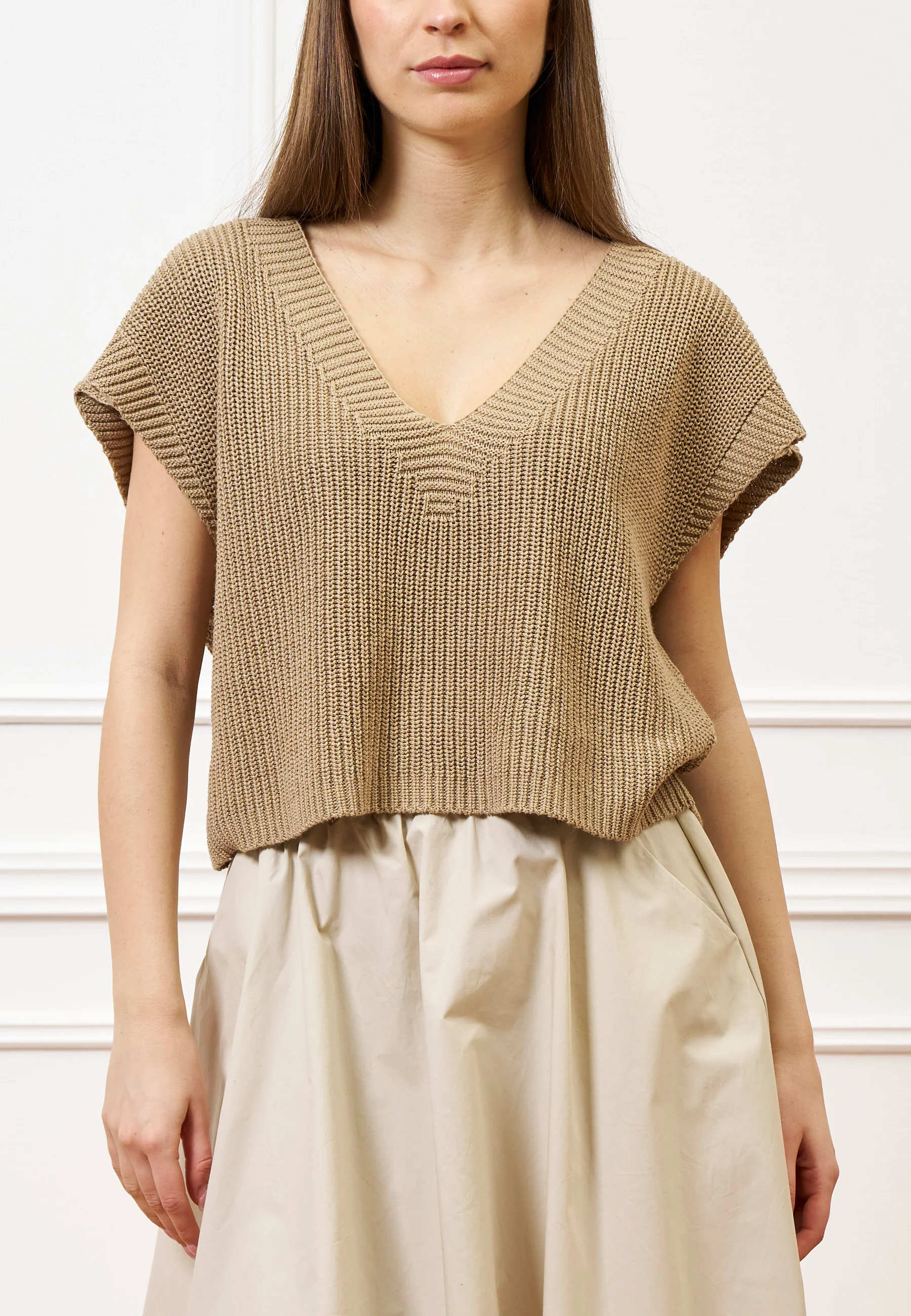 Maglia gilet con scollo profondo - BEIGE - Image 3