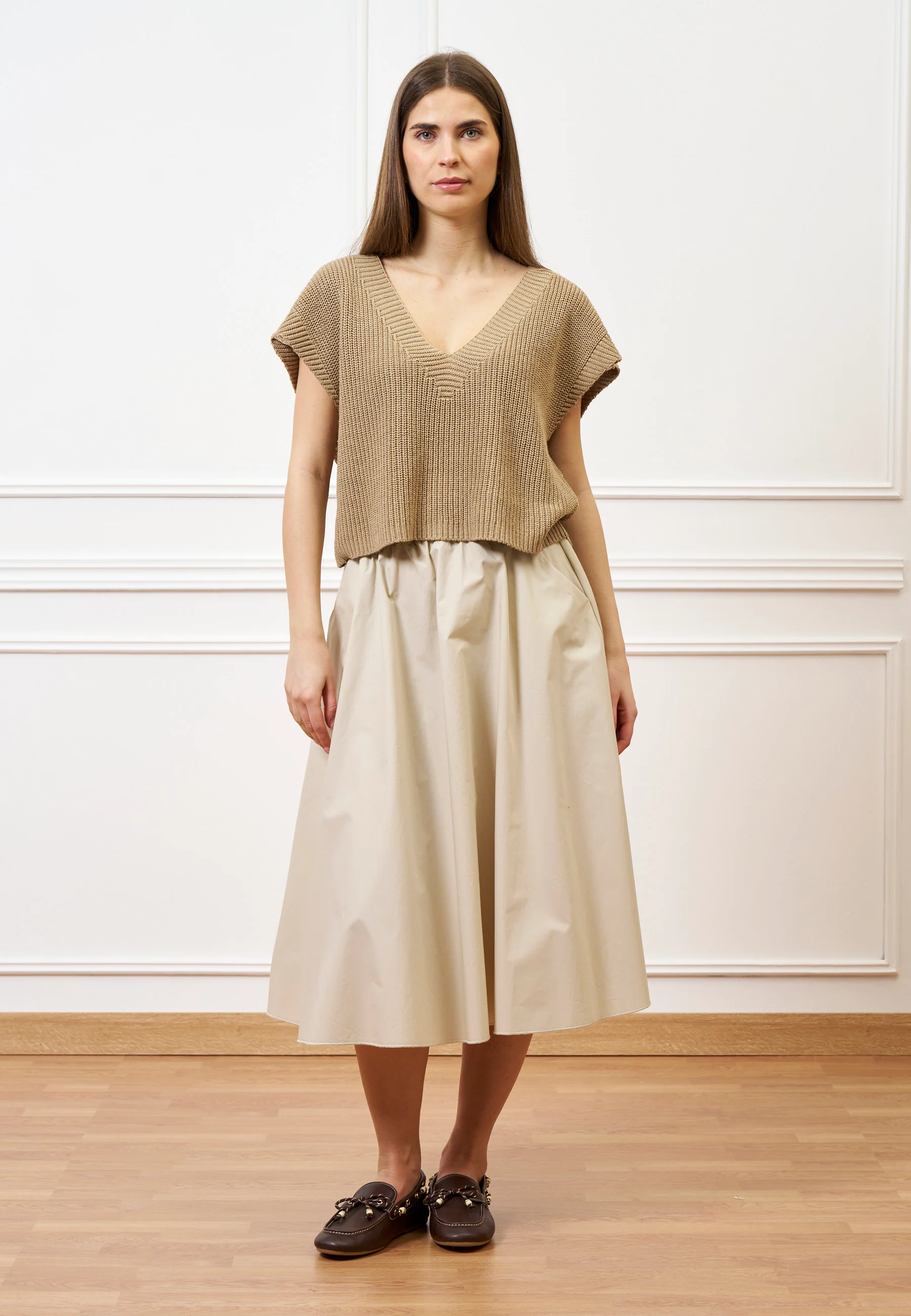 Maglia gilet con scollo profondo - BEIGE - Image 4