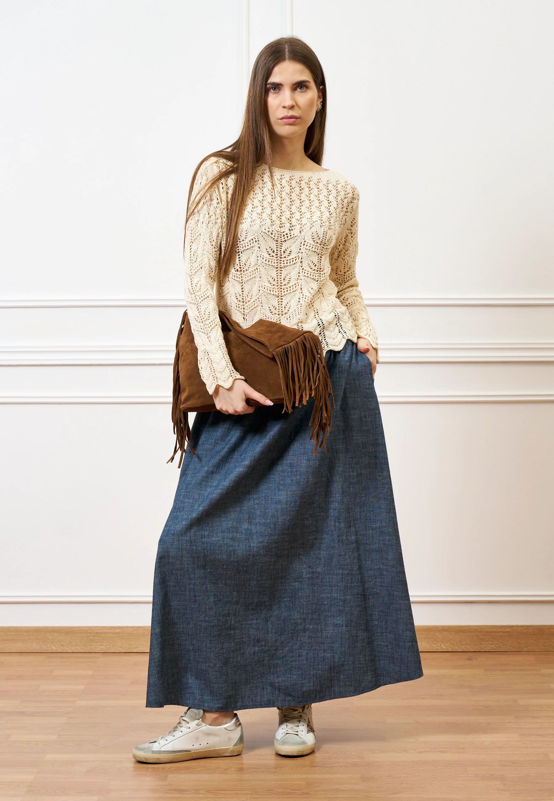 Maglia in cotone lavorata - BEIGE - Image 4