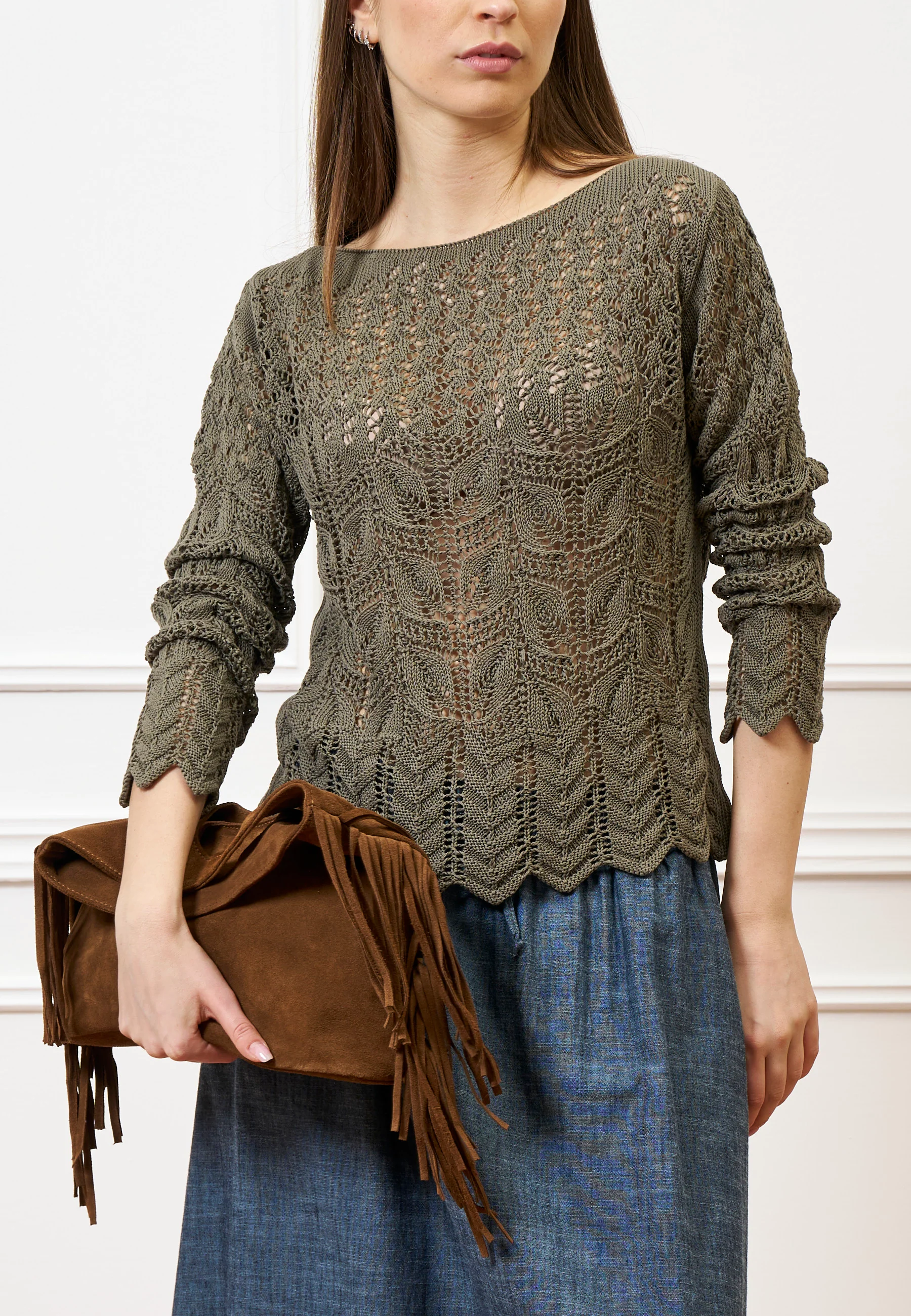 Maglia in cotone lavorata - MILITARE