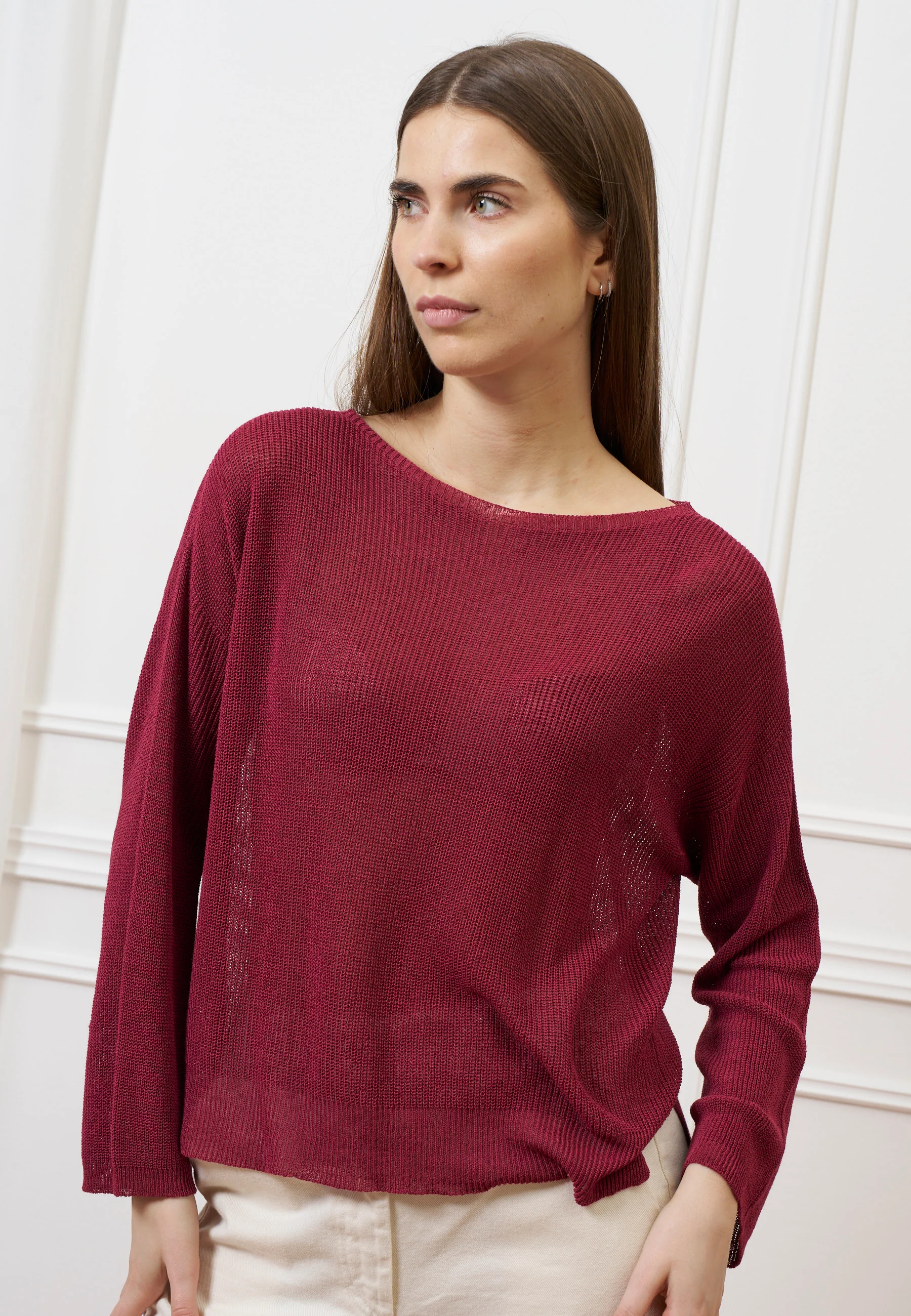 Maglia in misto lino - BORDEAUX - Image 3