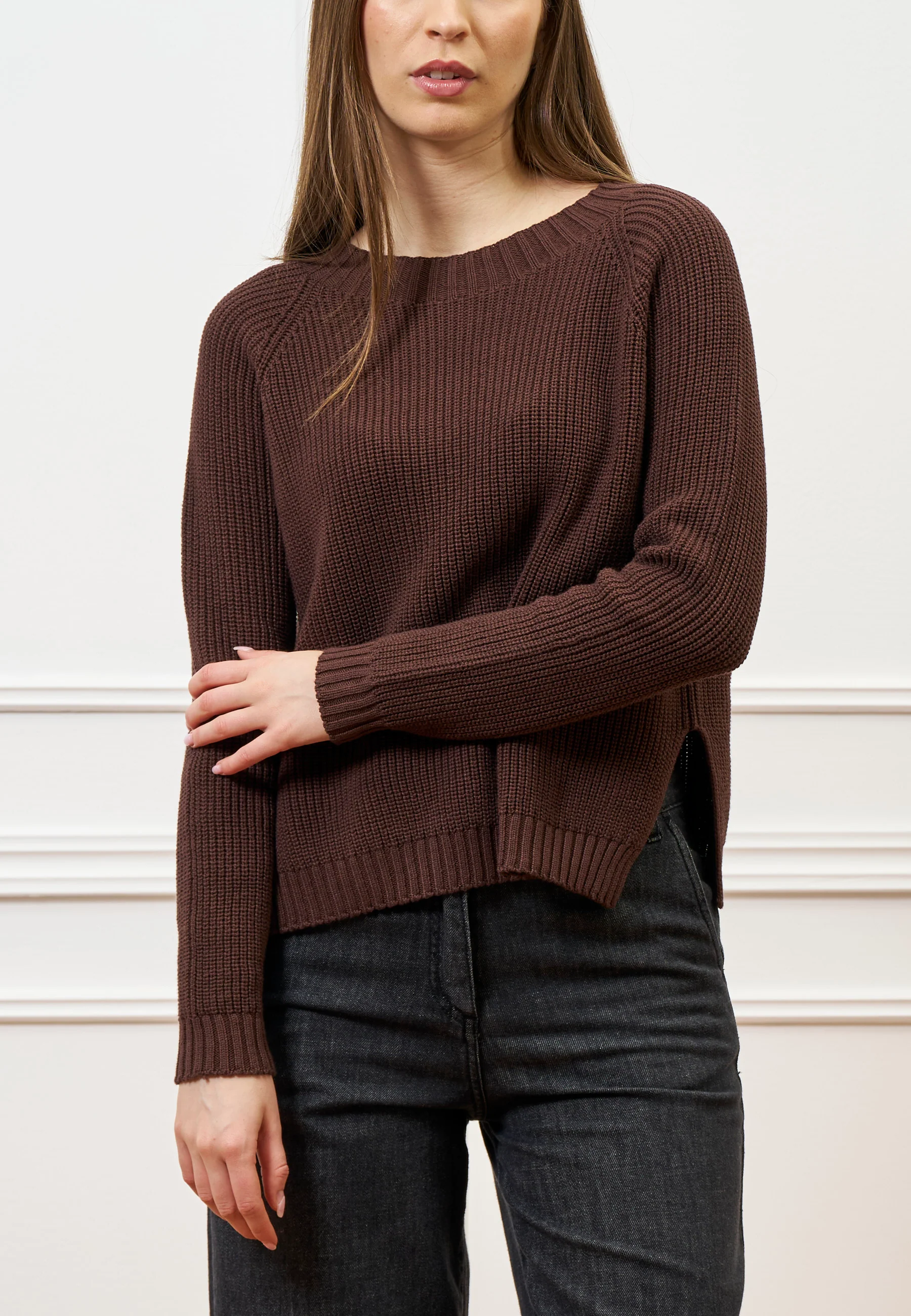 Maglia in punto pannocchia - MARRONE