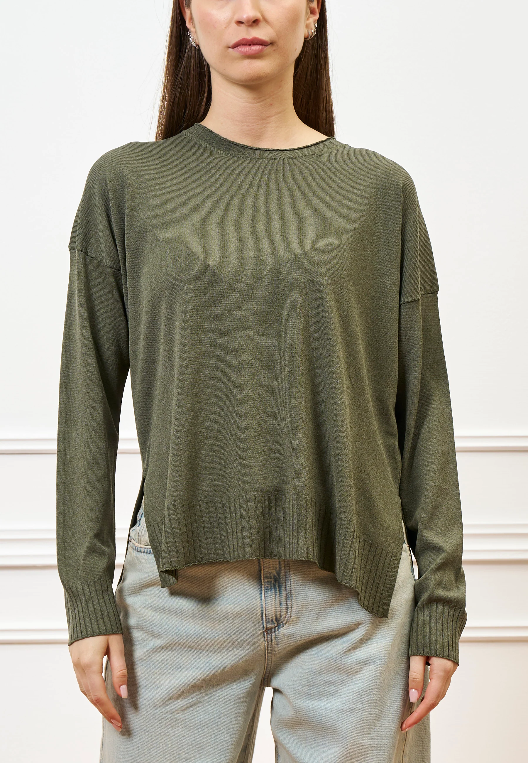 Maglia in viscosa con spacchi - MILITARE - Image 2