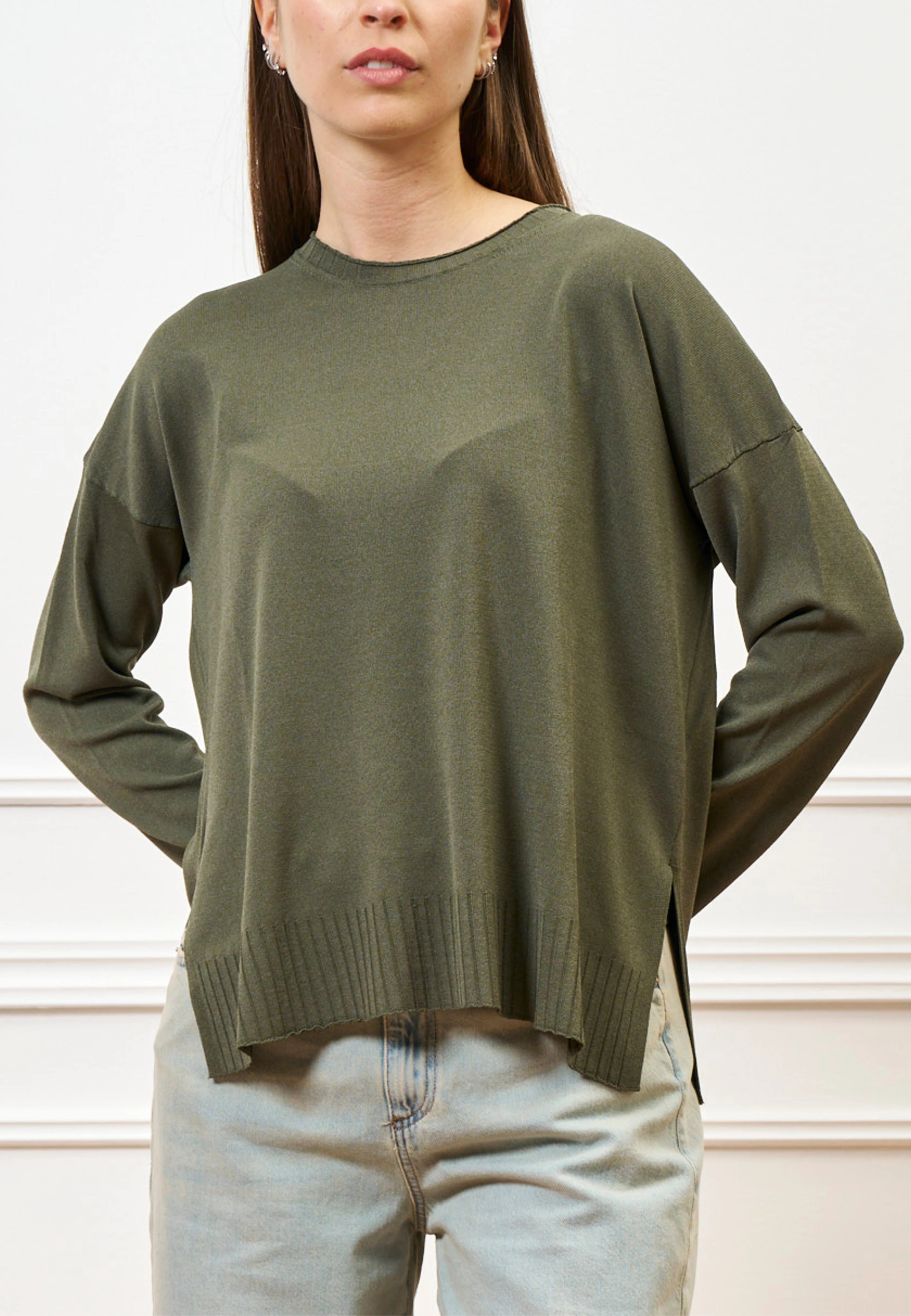 Maglia in viscosa con spacchi - MILITARE - Image 7