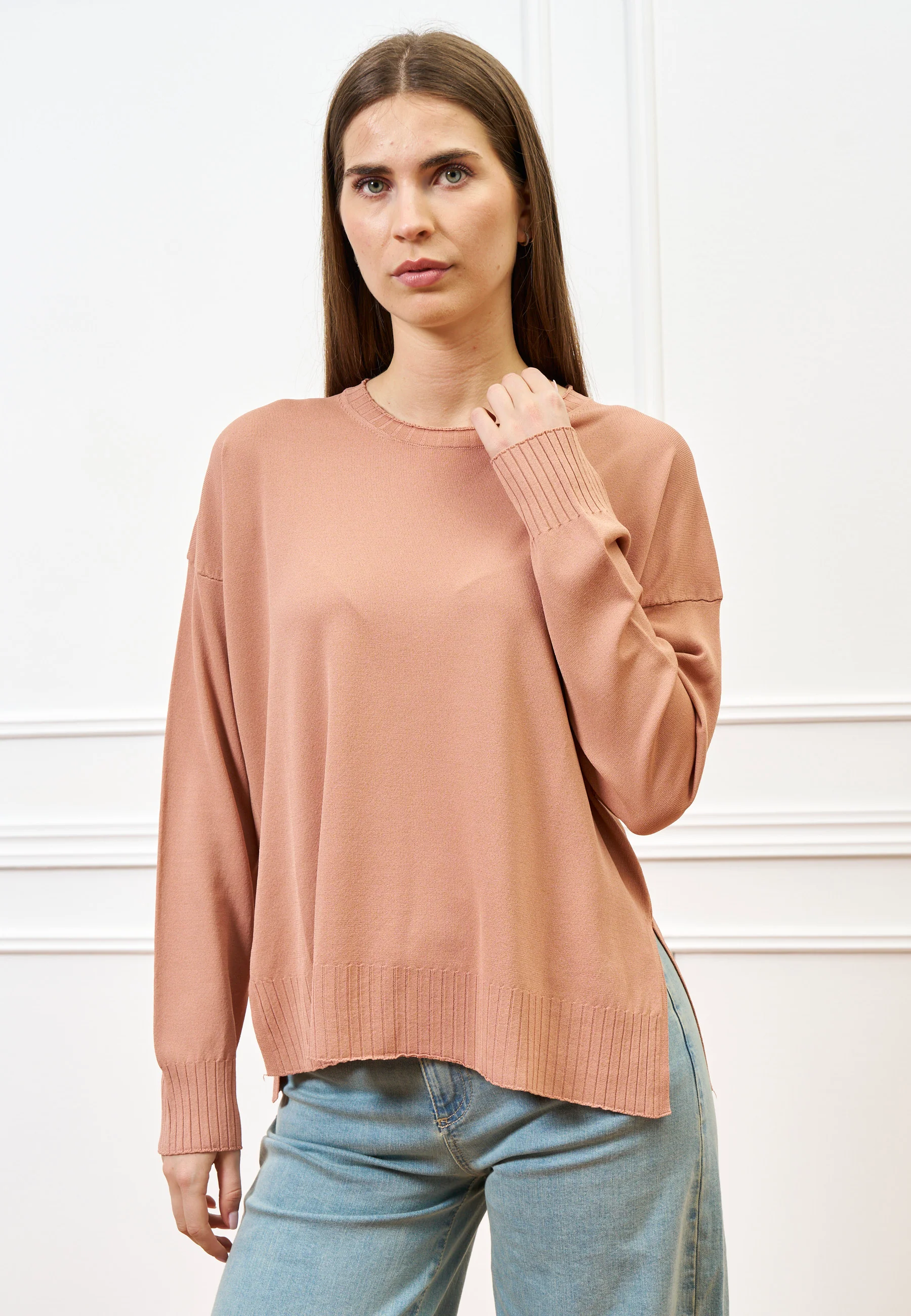 Maglia in viscosa con spacchi - ROSA ANTICO
