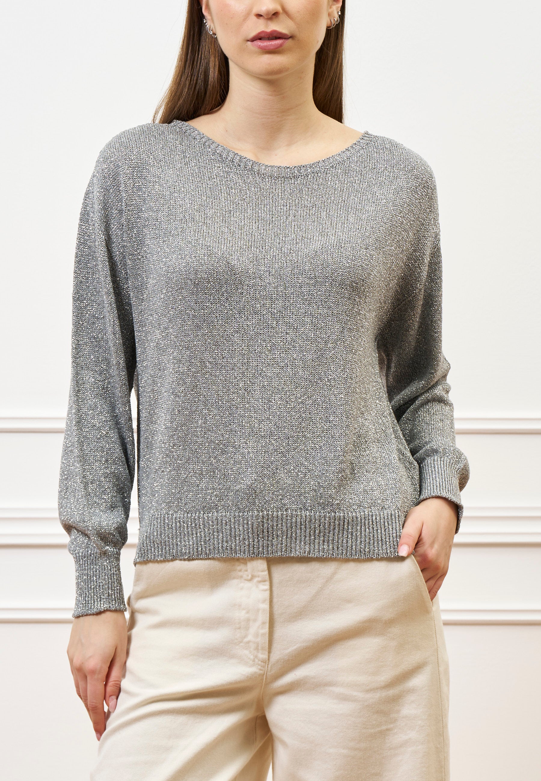 Maglia lurex con spacchi - GRIGIO MEDIO