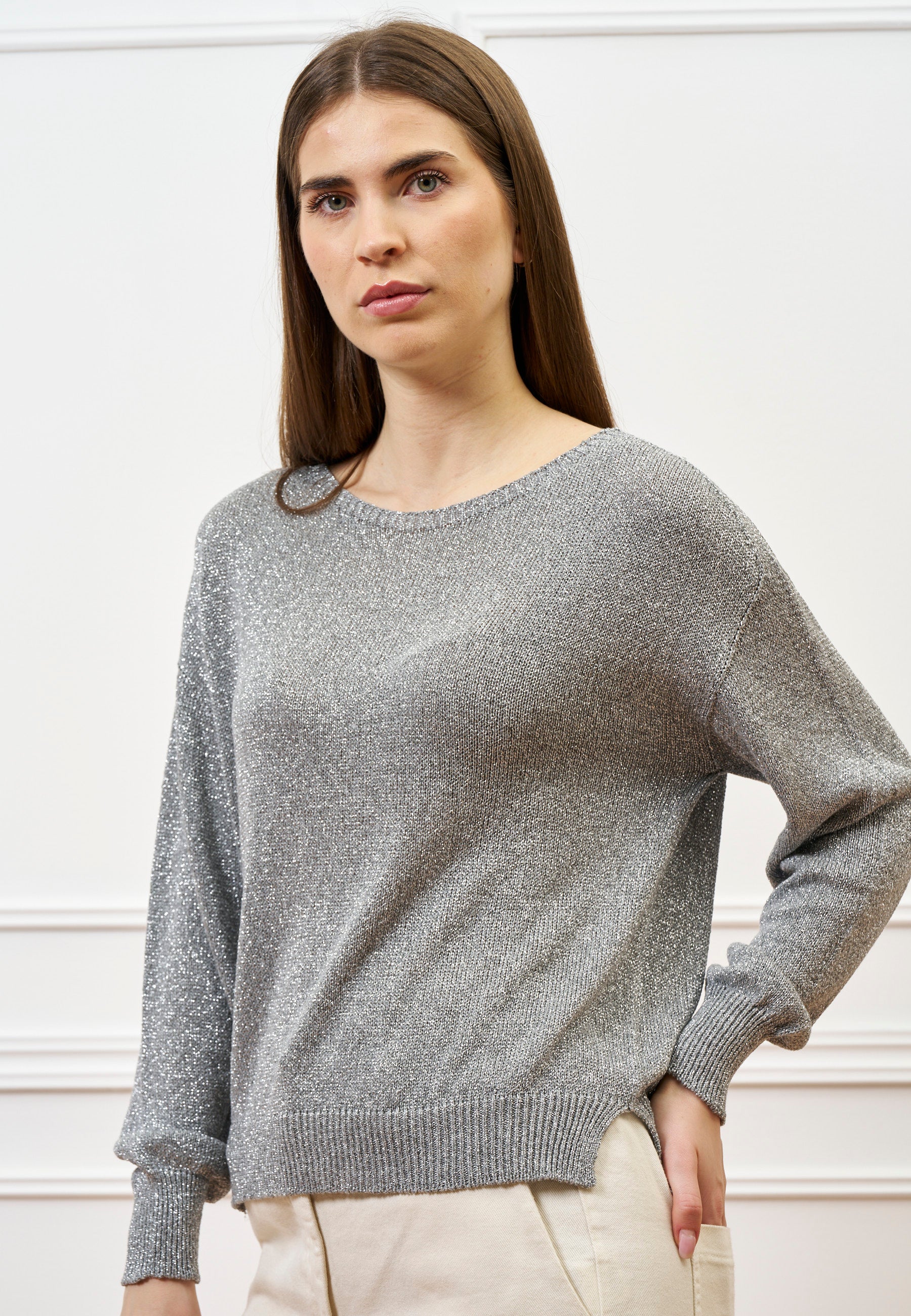 Maglia lurex con spacchi - GRIGIO MEDIO - Image 2