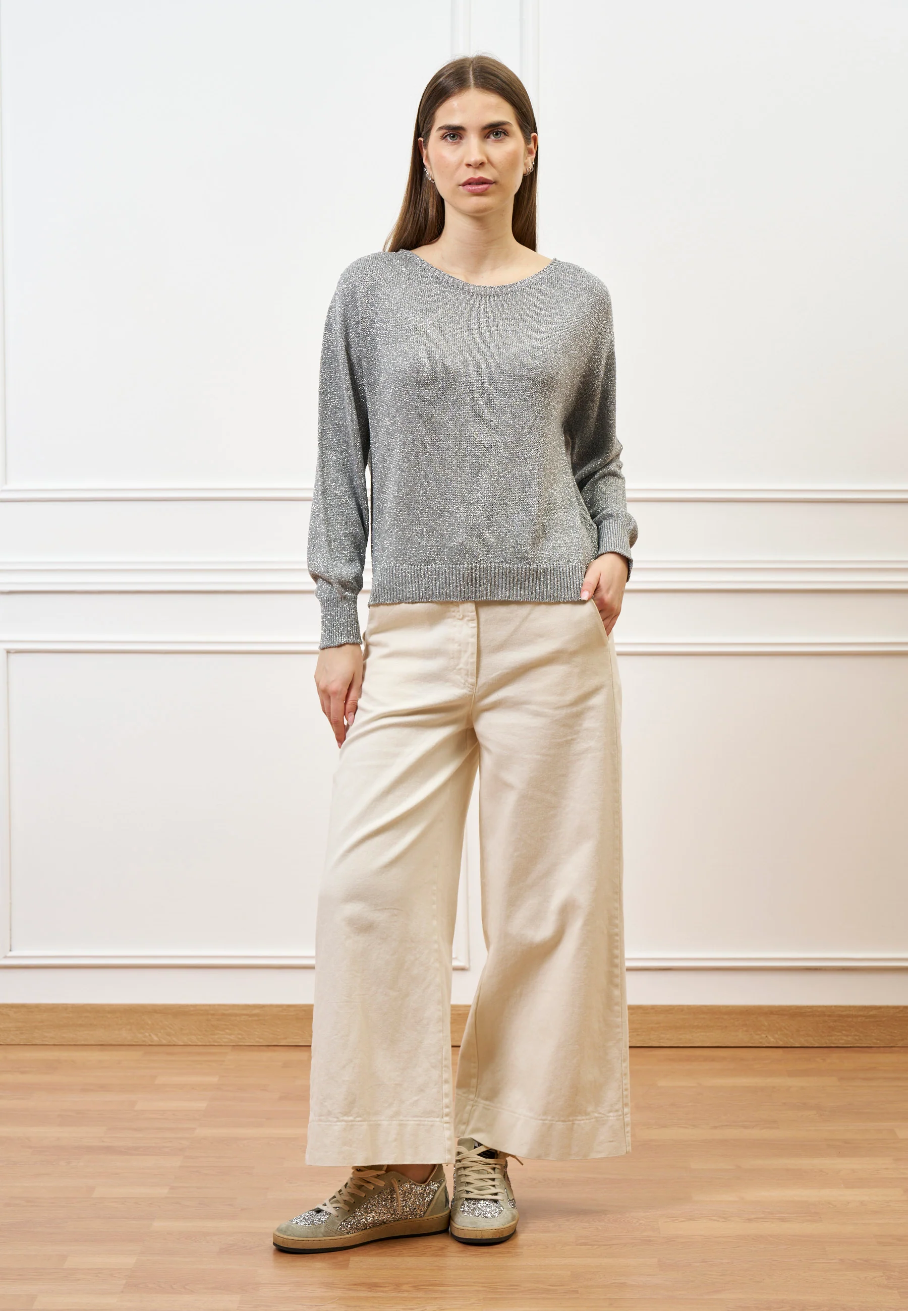 Maglia lurex con spacchi - GRIGIO MEDIO - Image 3