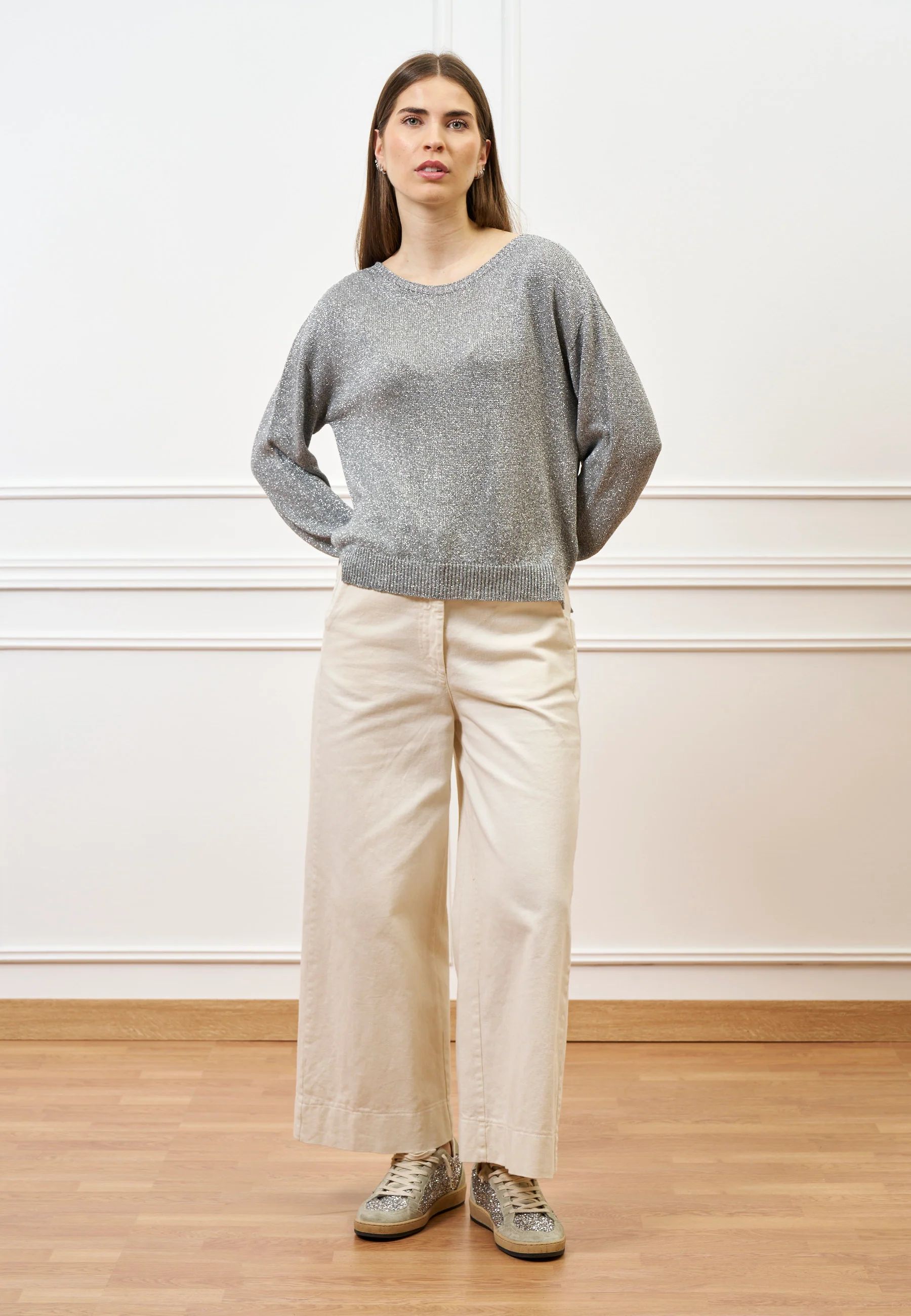Maglia lurex con spacchi - GRIGIO MEDIO - Image 4