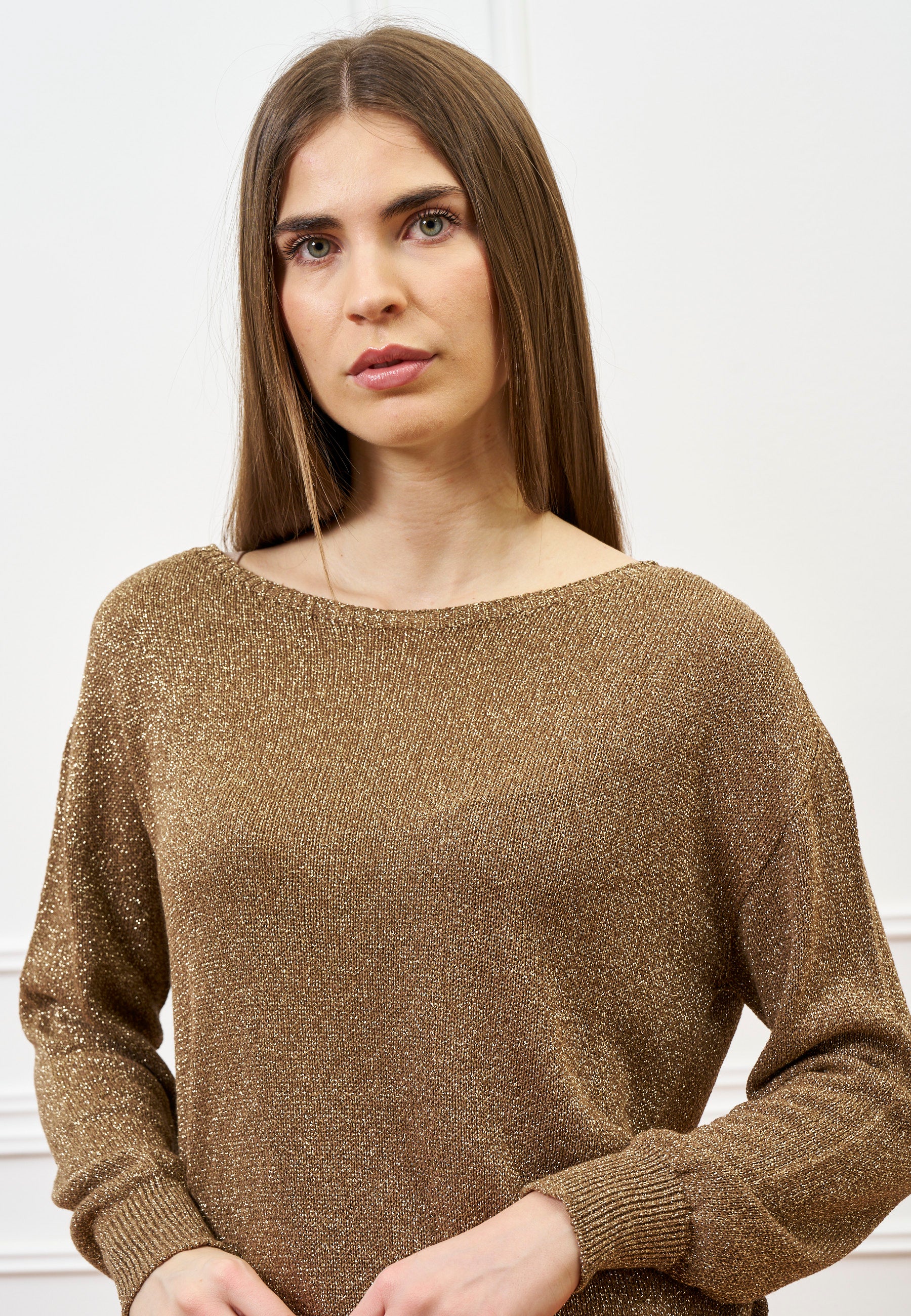 Maglia lurex con spacchi - TABACCO - Image 2