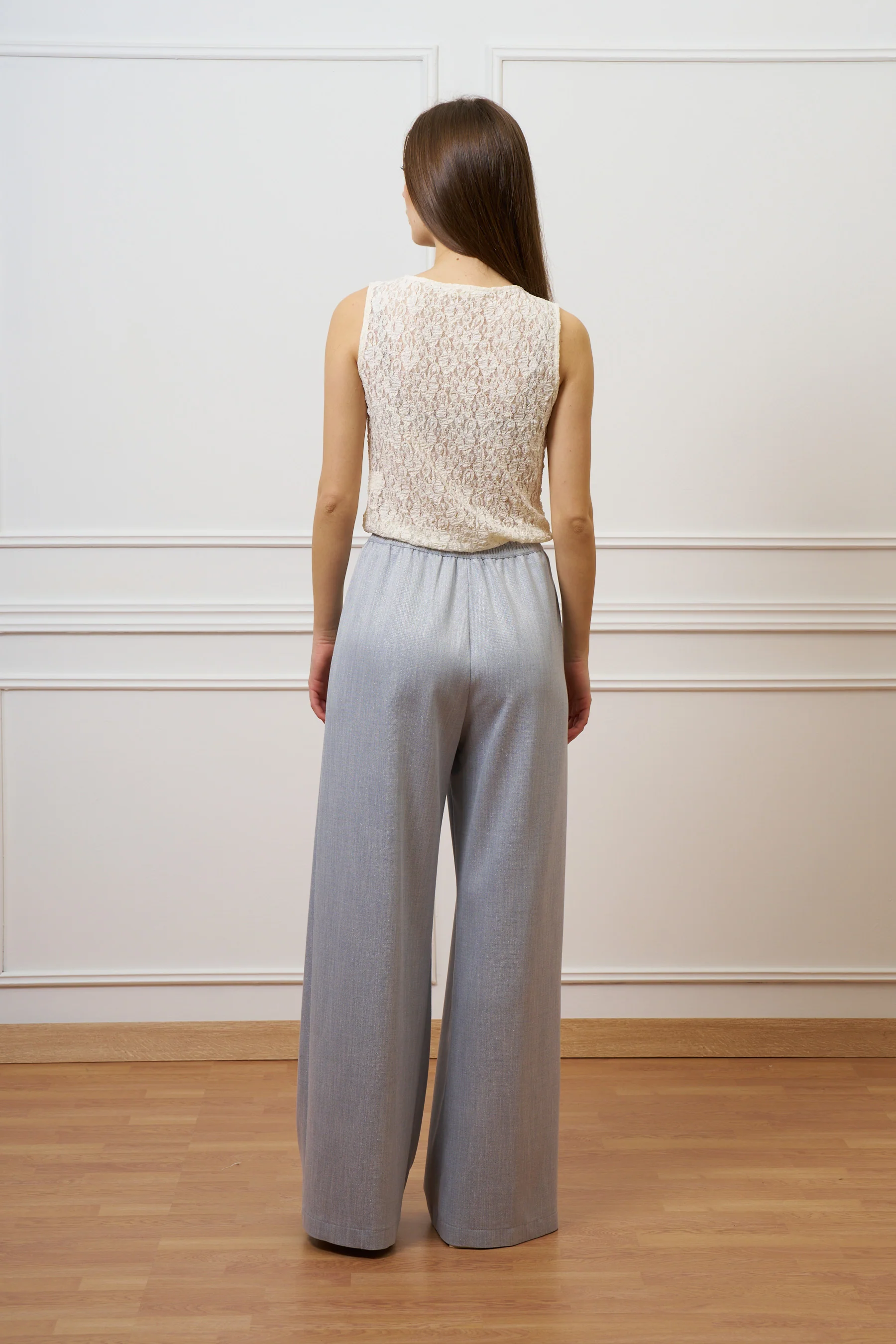 Pantalone ampio con lurex - CELESTE - Image 4
