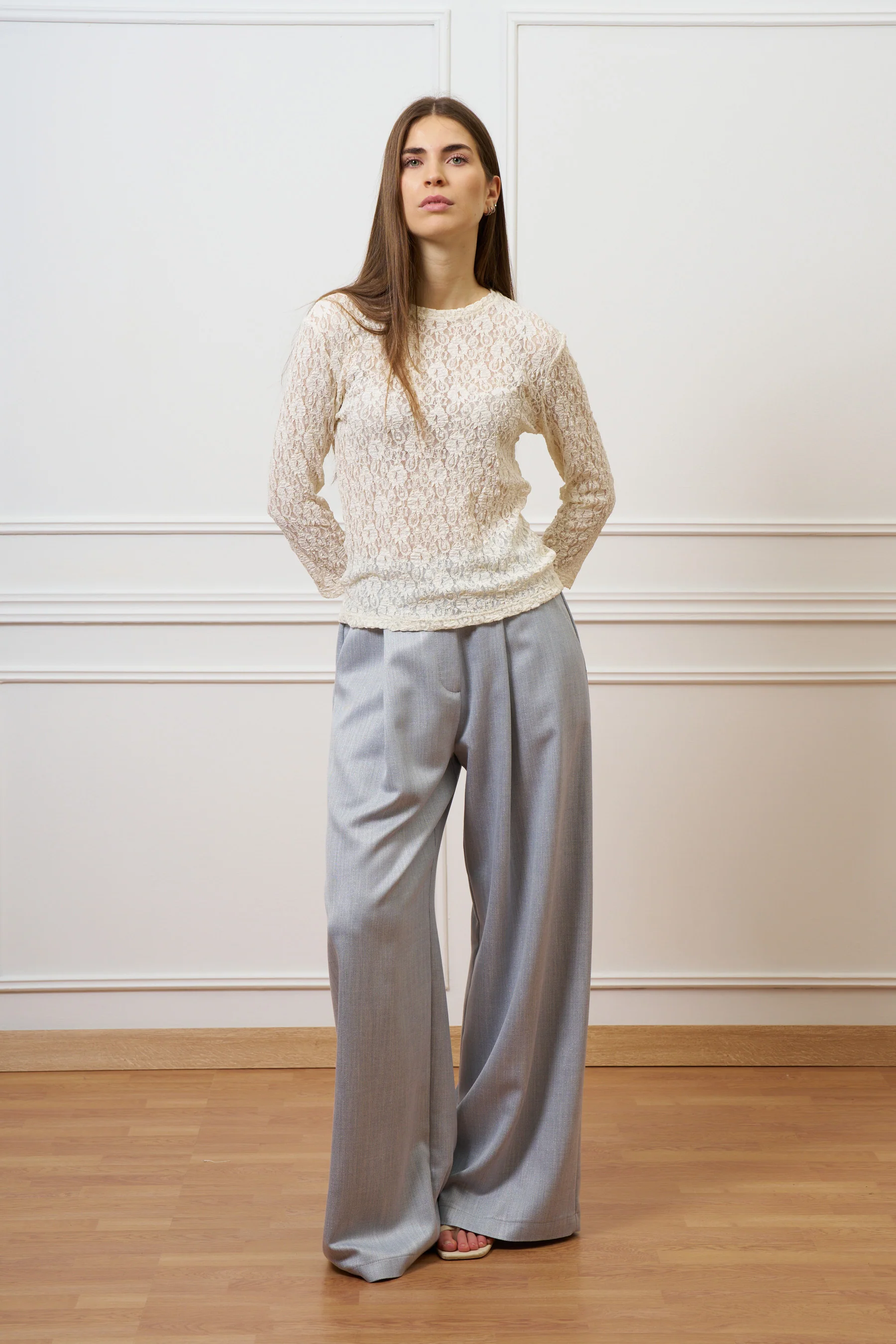 Pantalone ampio con lurex - CELESTE - Image 6