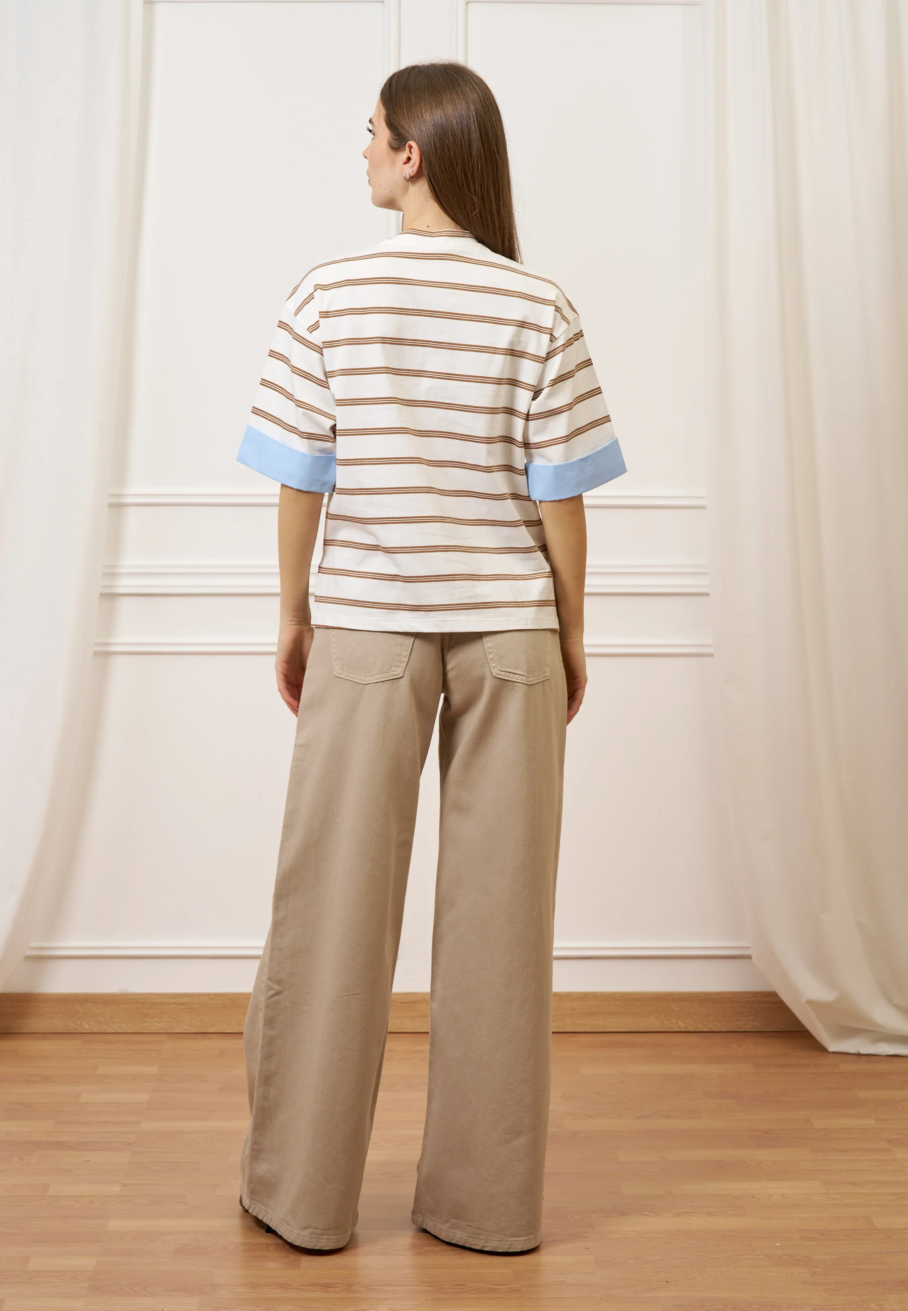 Pantalone ampio in cotone - BEIGE - Image 11