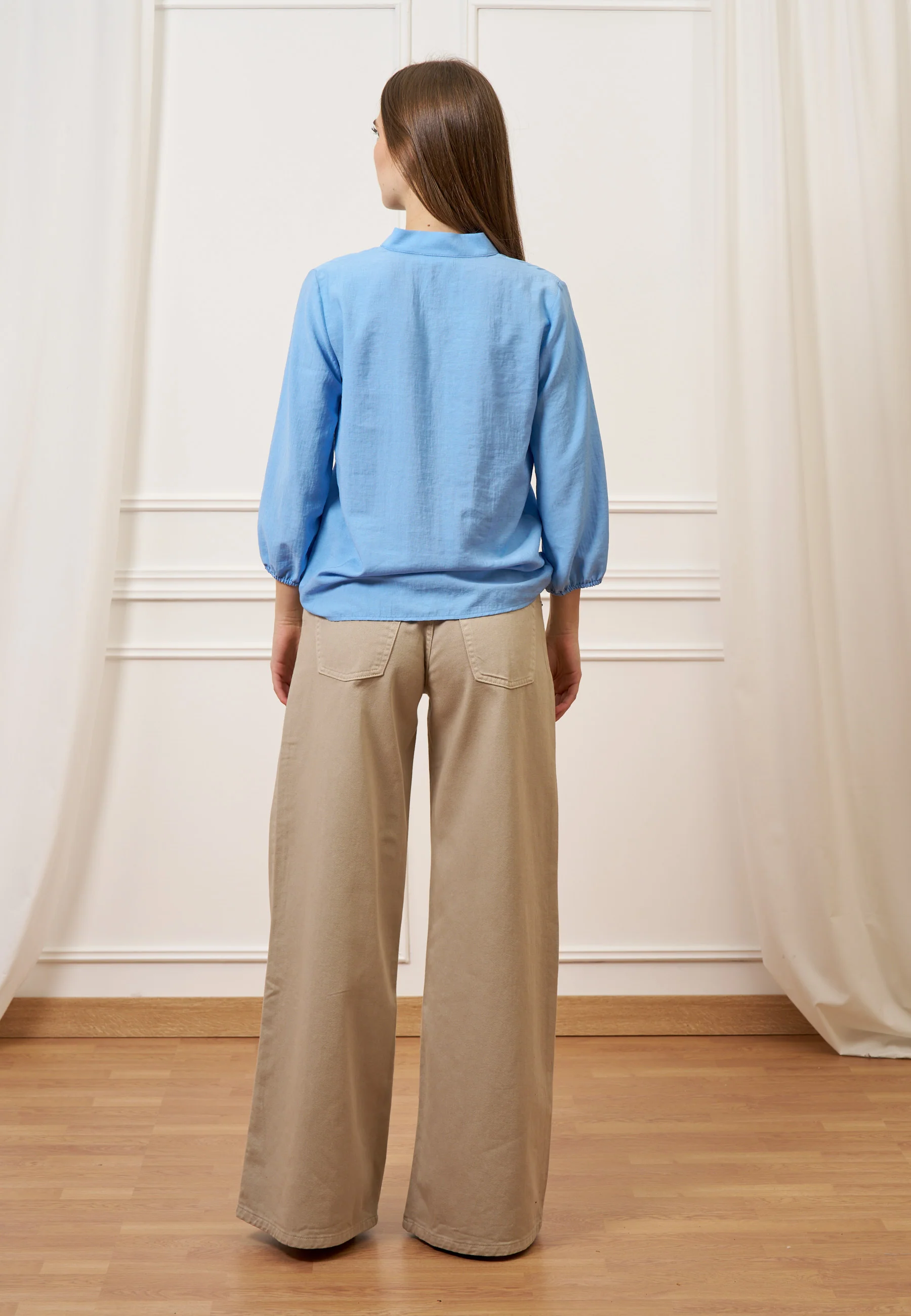 Pantalone ampio in cotone - BEIGE - Image 4