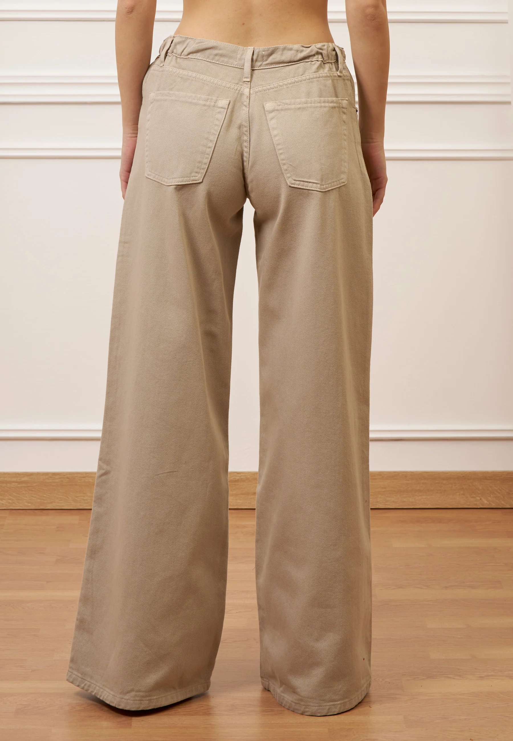 Pantalone ampio in cotone - BEIGE - Image 5