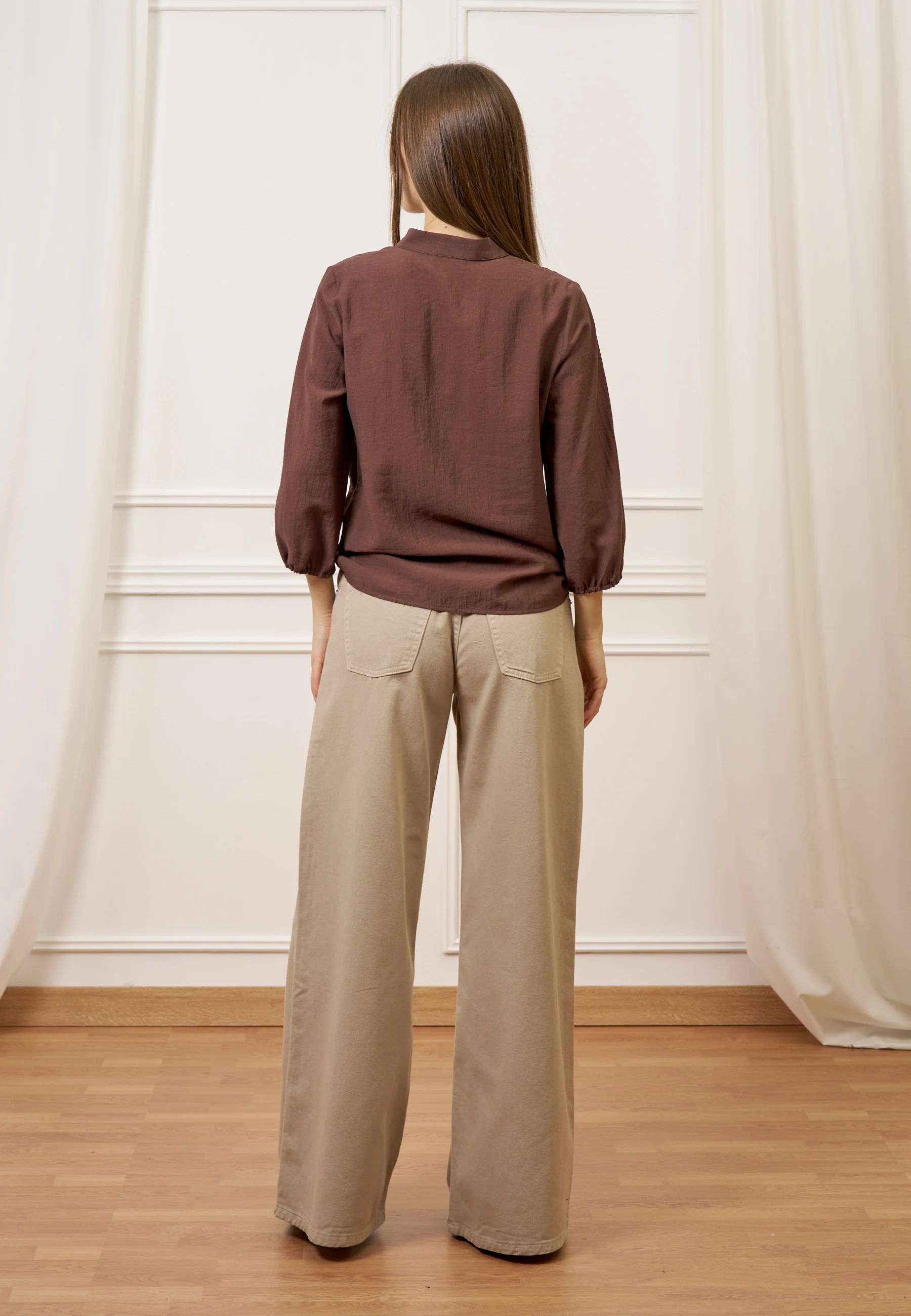 Pantalone ampio in cotone - BEIGE - Image 8