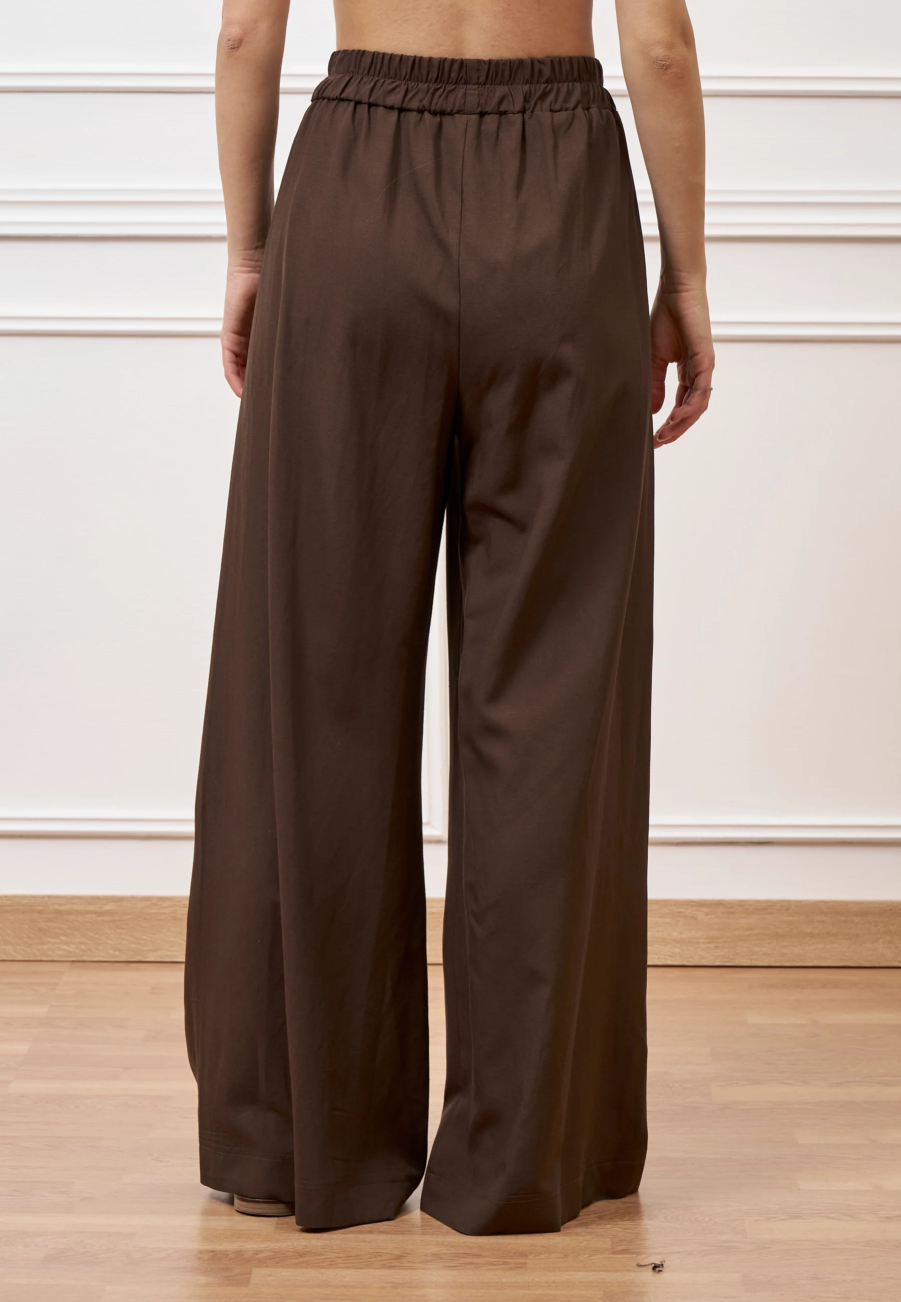 Pantalone ampio in lino e viscosa - MARRONE - Image 5