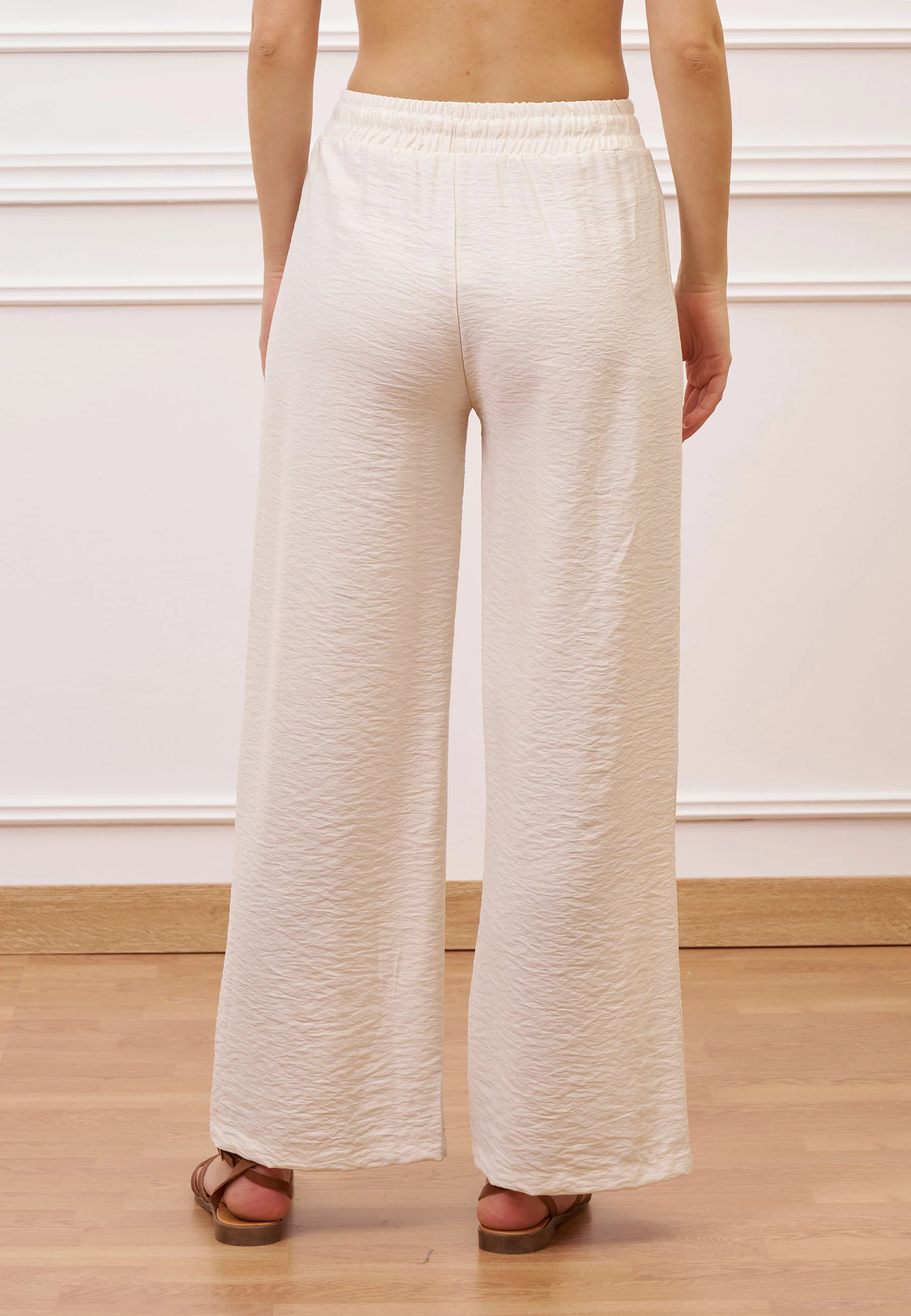 Pantalone ampio in viscosa - BEIGE - Image 5
