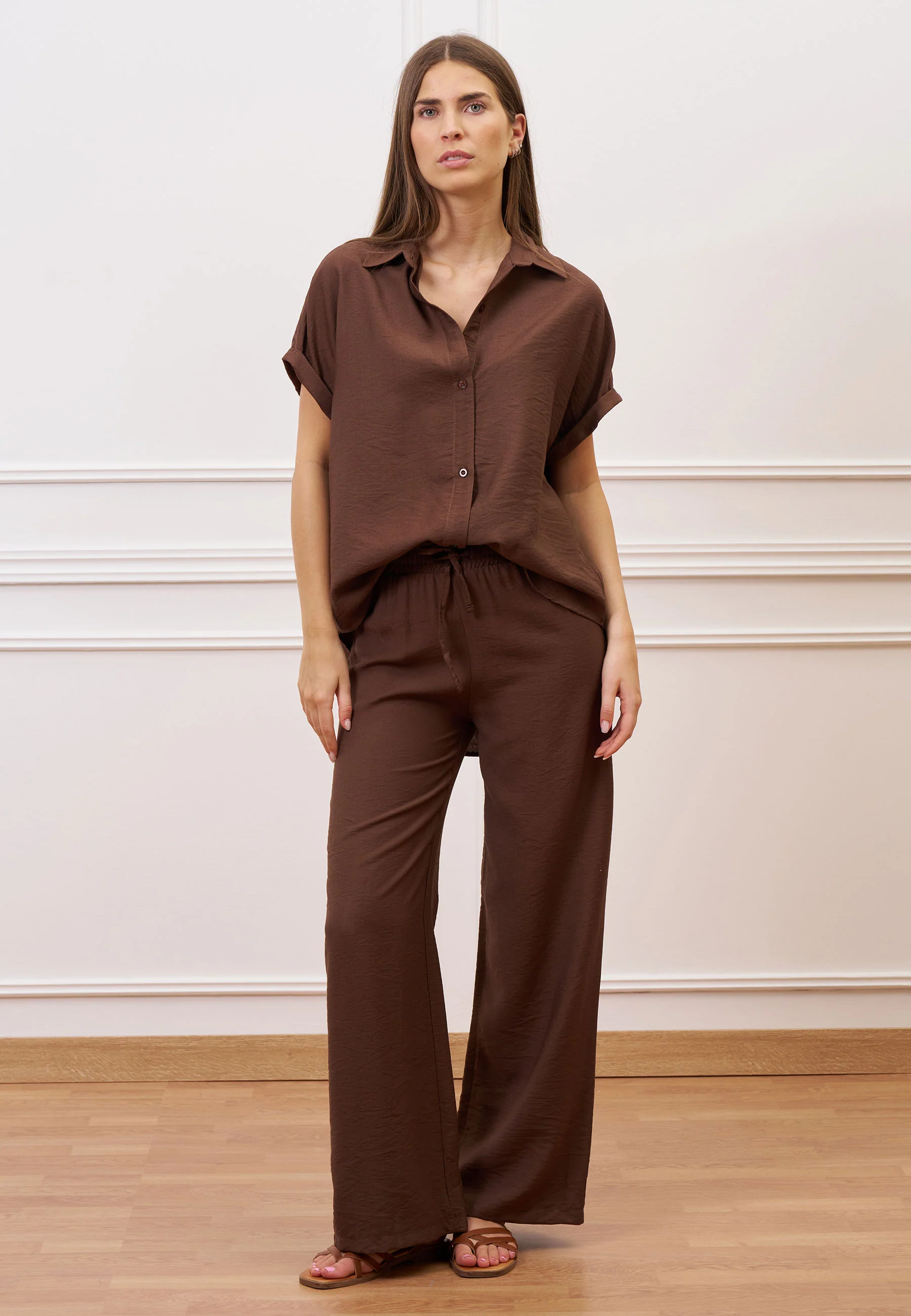 Pantalone ampio in viscosa - MARRONE - Image 2