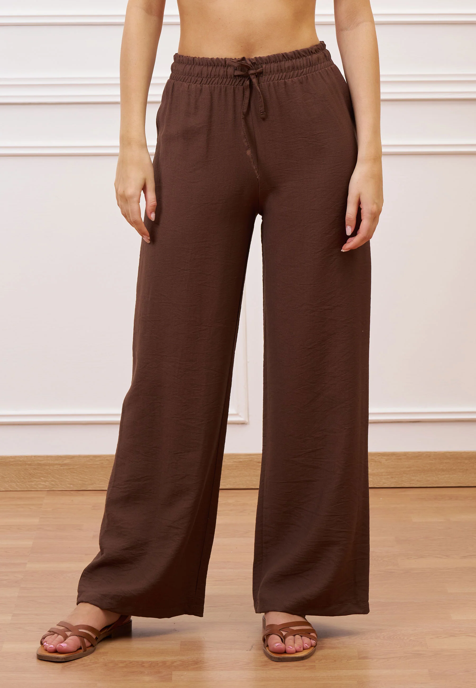 Pantalone ampio in viscosa - MARRONE - Image 5