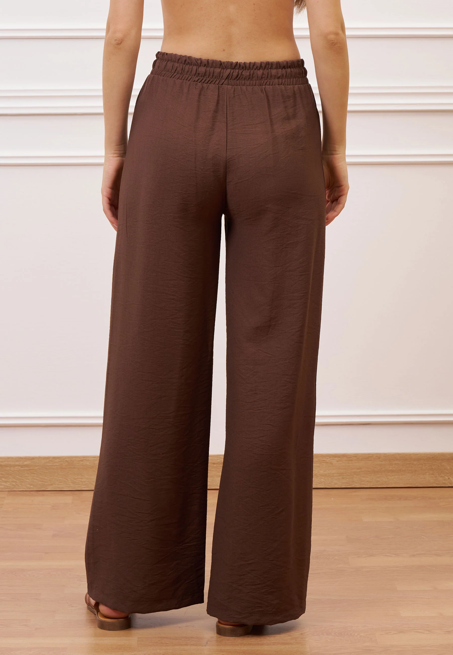 Pantalone ampio in viscosa - MARRONE - Image 6