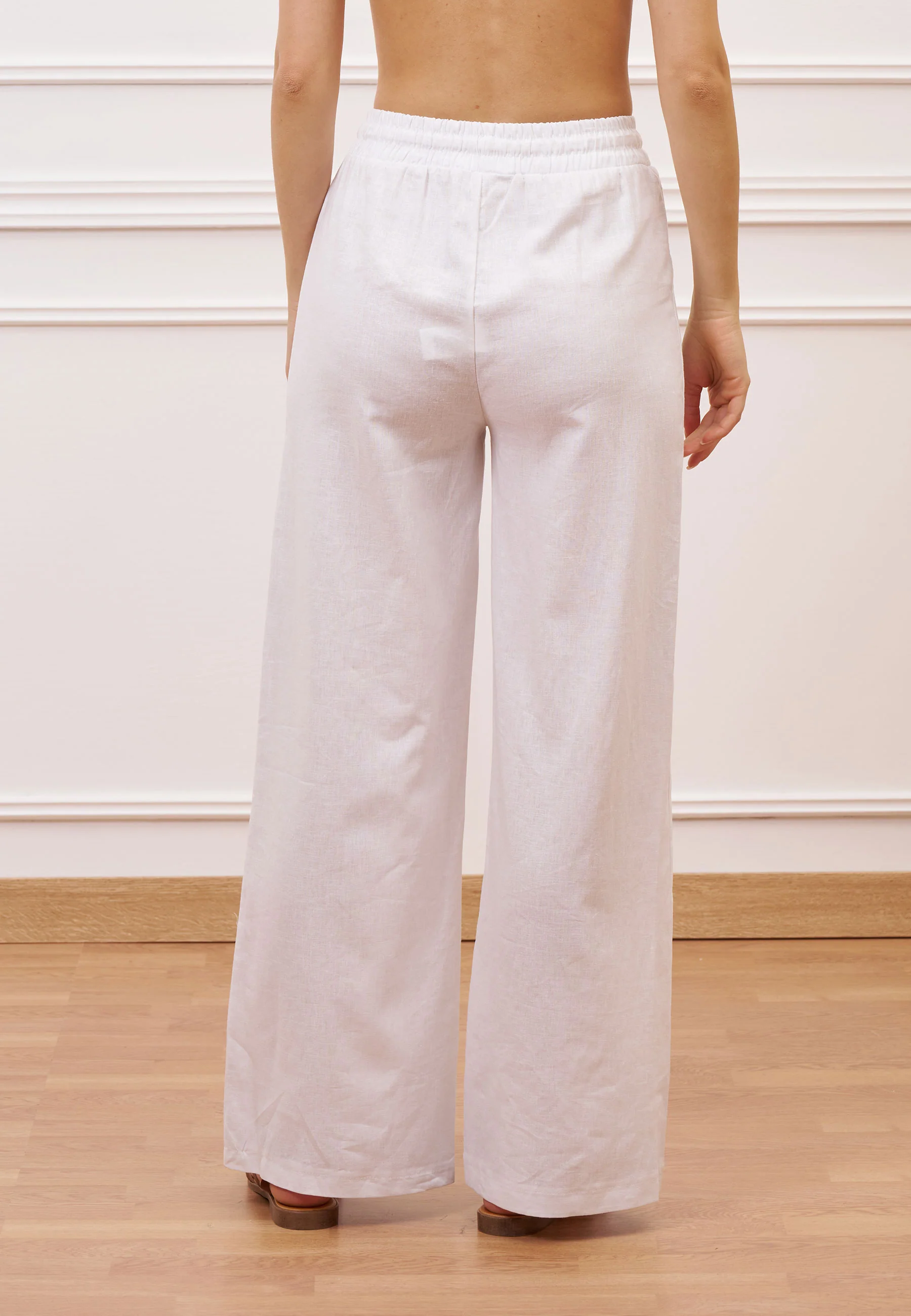 Pantalone con coulisse in misto lino - BIANCO - Image 6