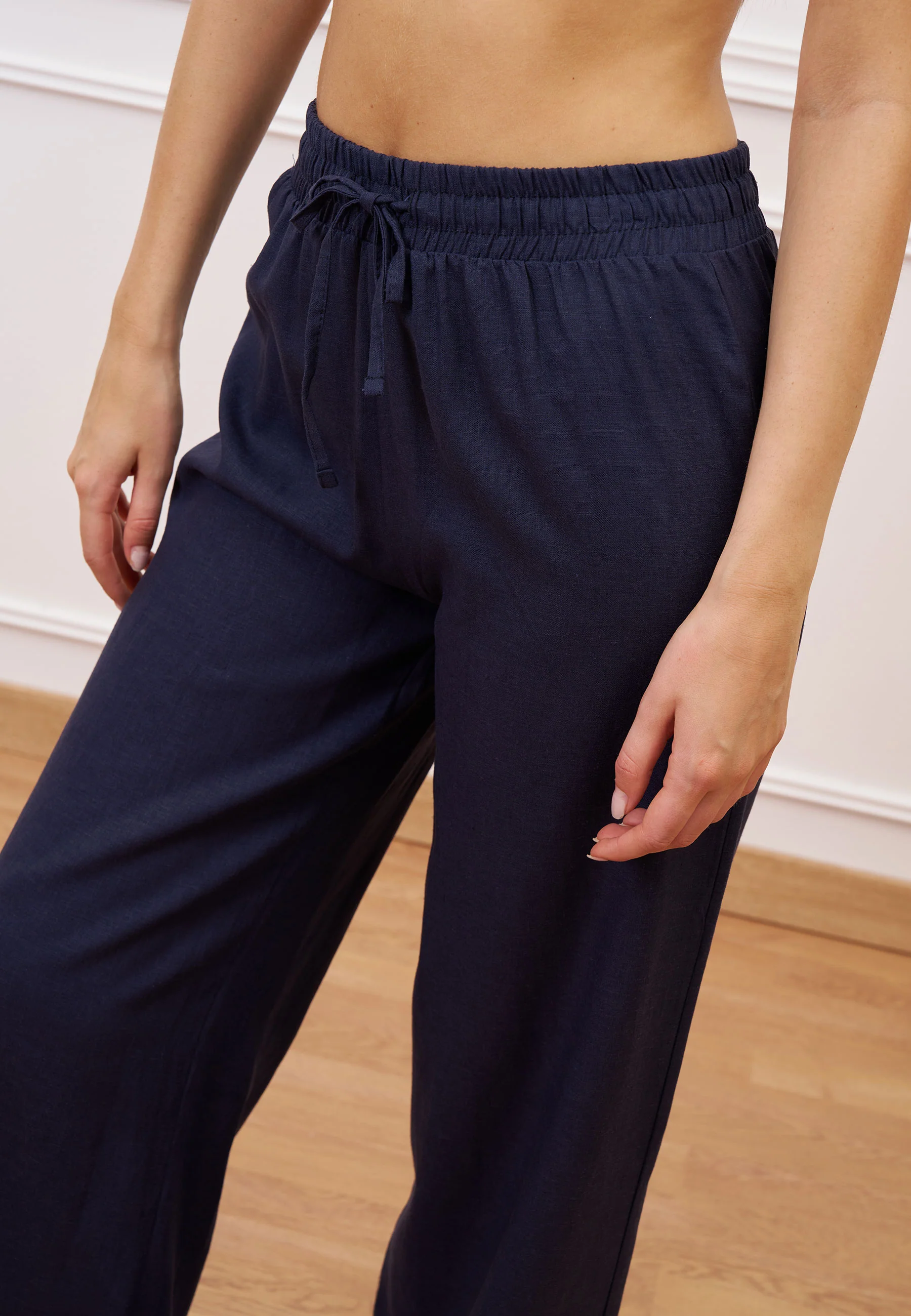 Pantalone con coulisse in misto lino - BLU - Image 3