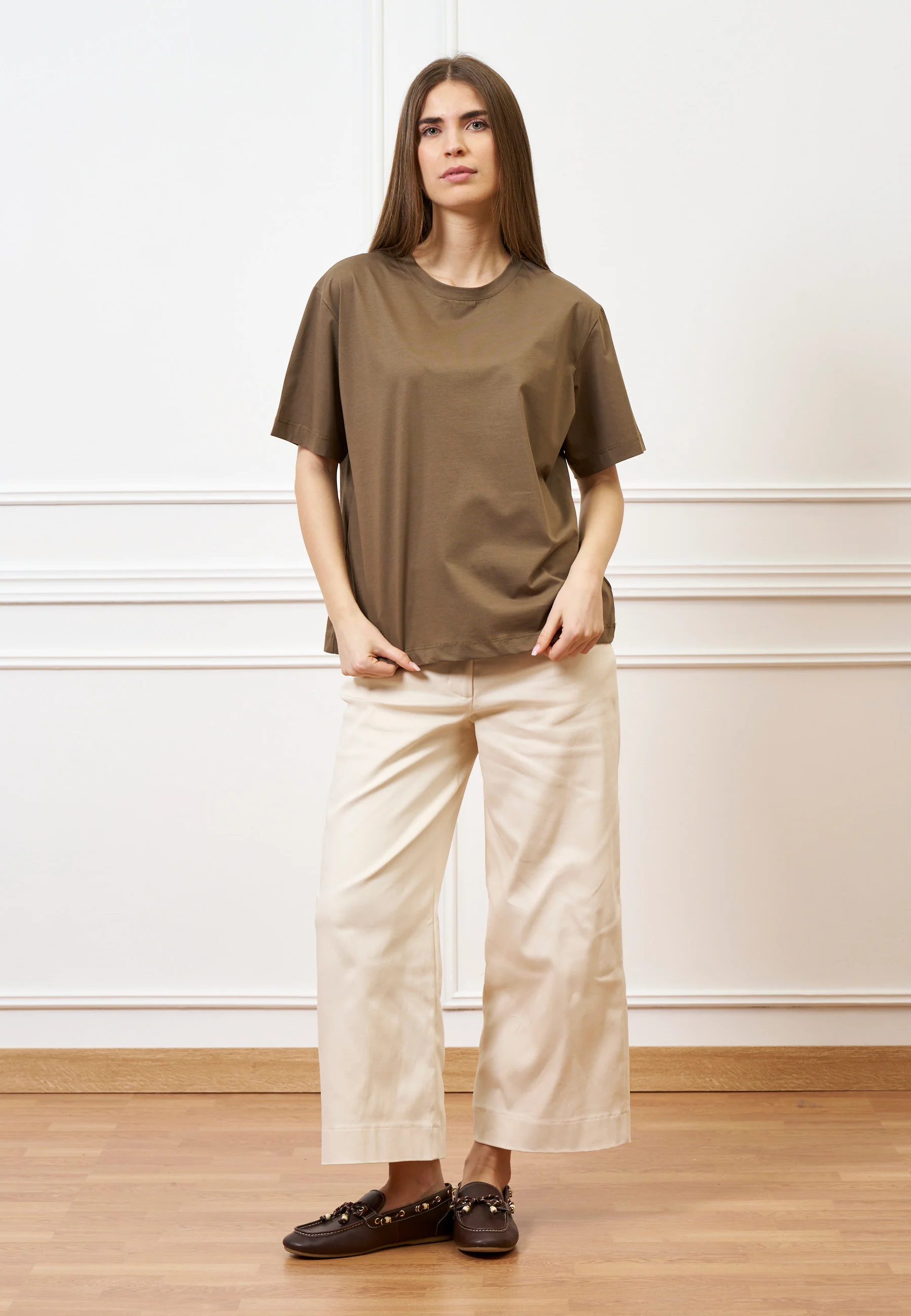 Pantalone con fondo ampio in cotone - AVORIO - Image 10