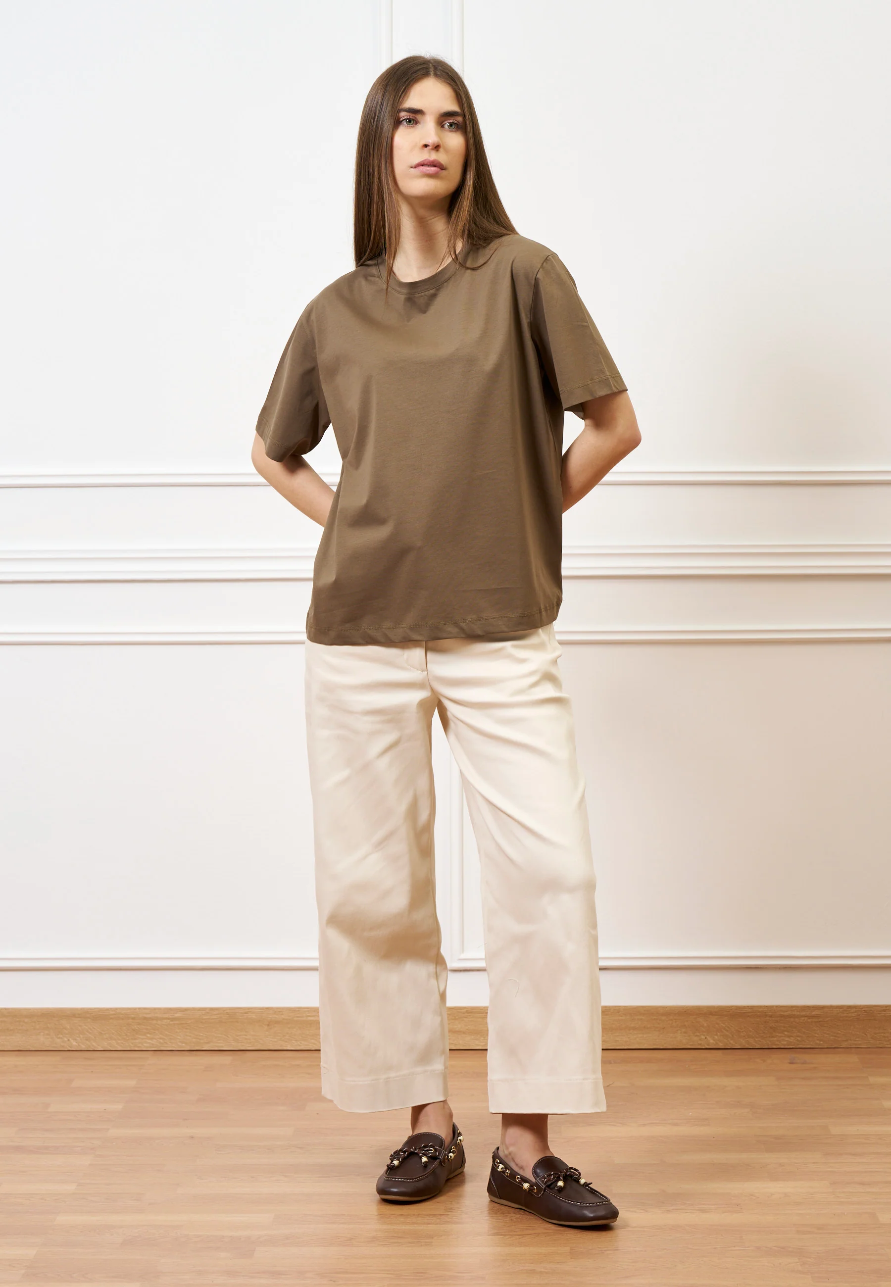 Pantalone con fondo ampio in cotone - AVORIO - Image 11
