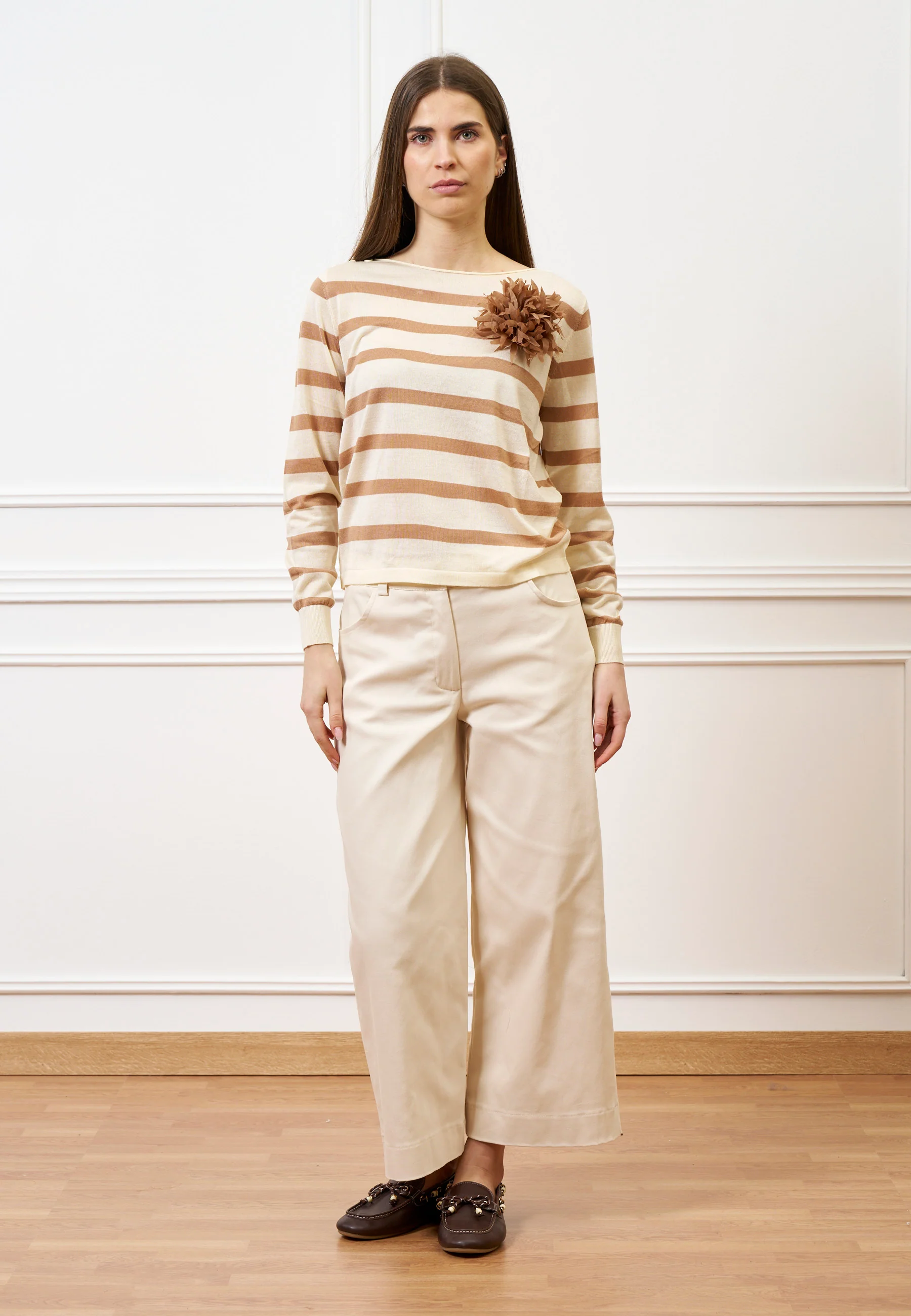 Pantalone con fondo ampio in cotone - AVORIO - Image 3