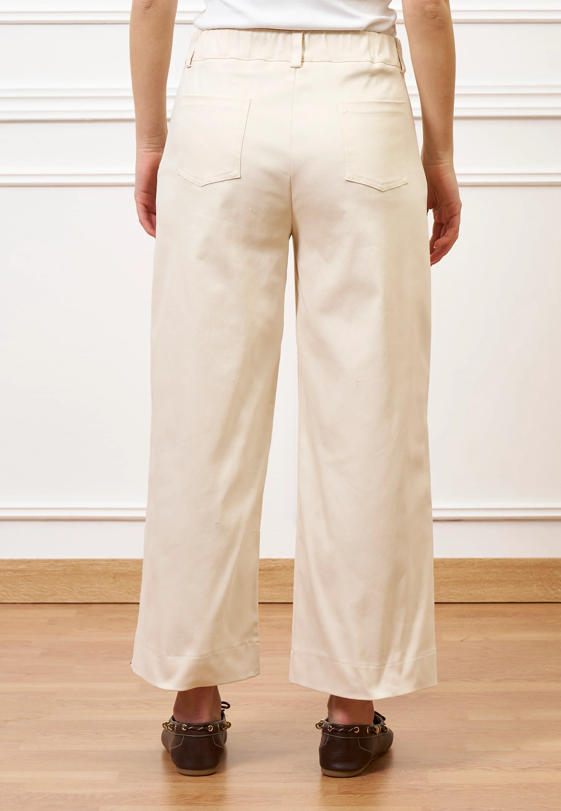 Pantalone con fondo ampio in cotone - AVORIO - Image 4