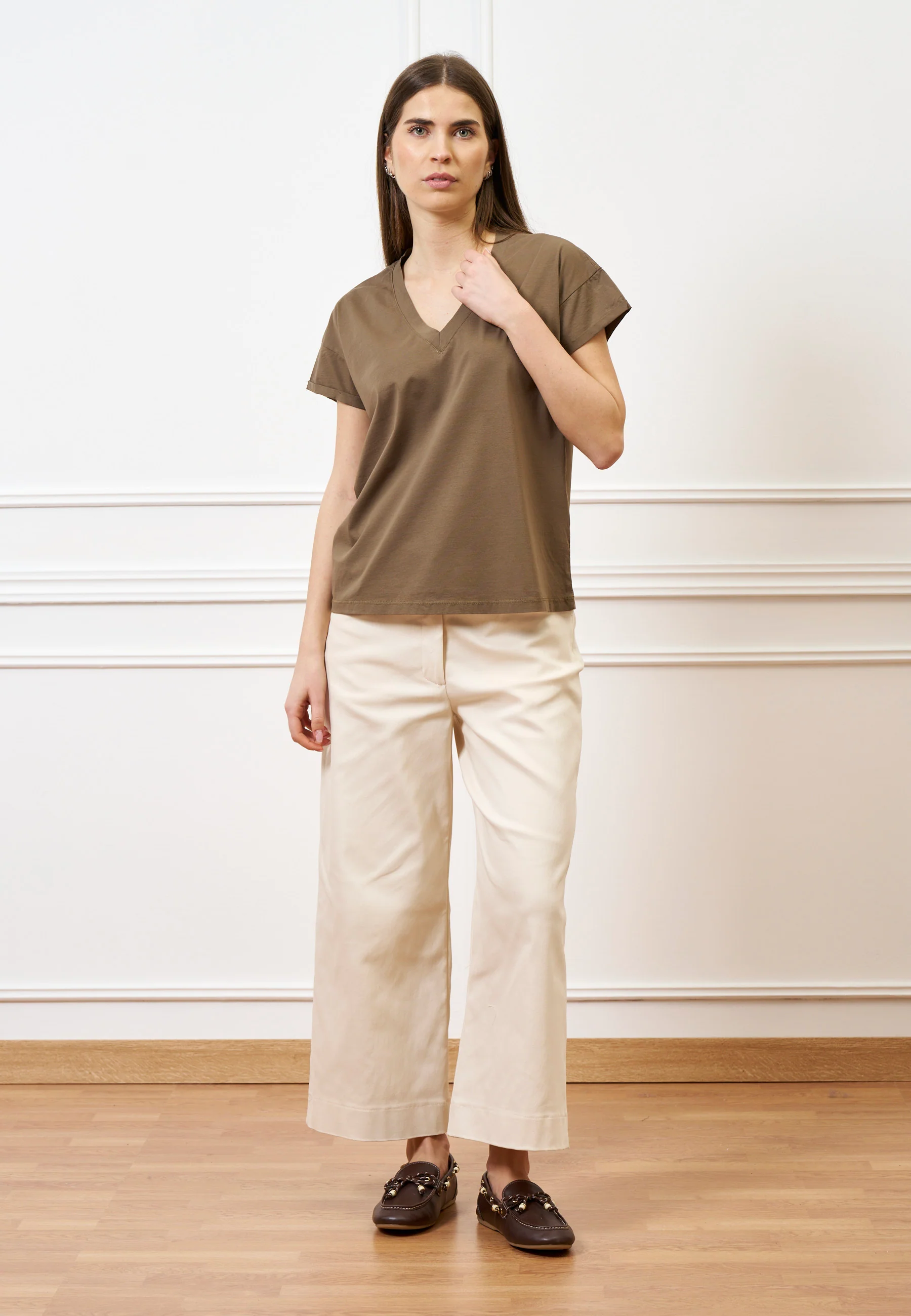 Pantalone con fondo ampio in cotone - AVORIO - Image 7