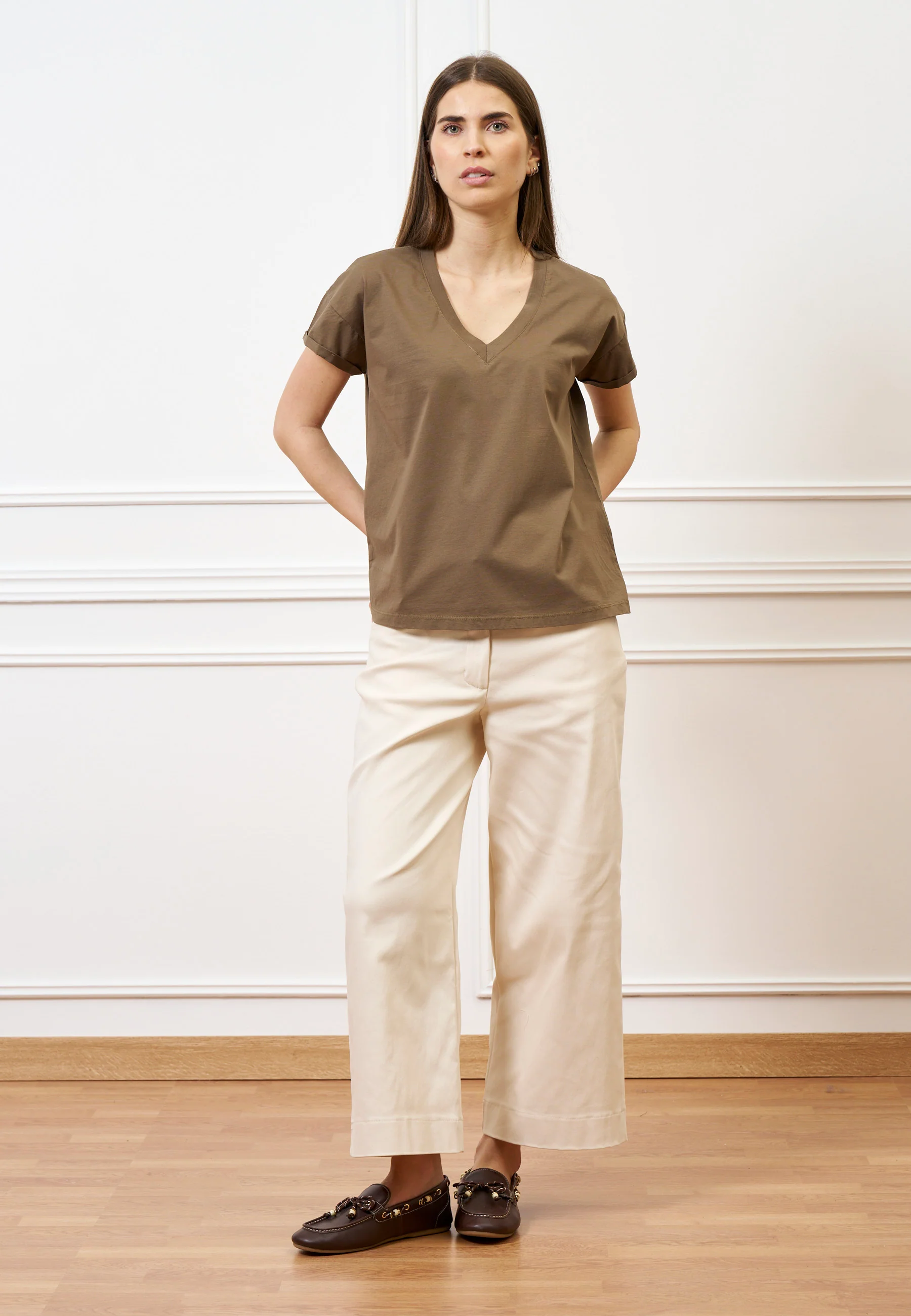 Pantalone con fondo ampio in cotone - AVORIO - Image 8